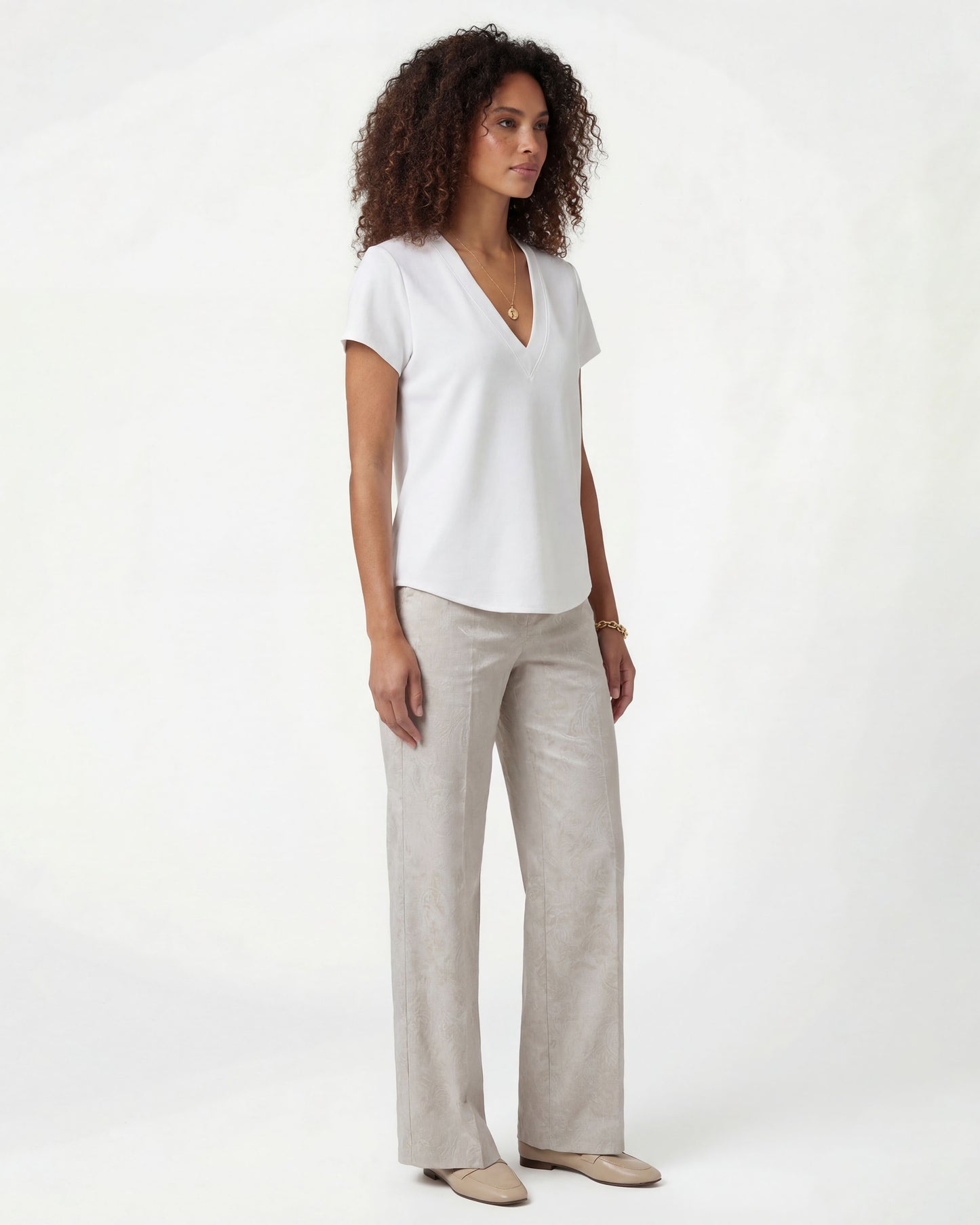PHILLIS PAISLEY EXPLOSION IVORY WOMENS WIDE-LEG PANT