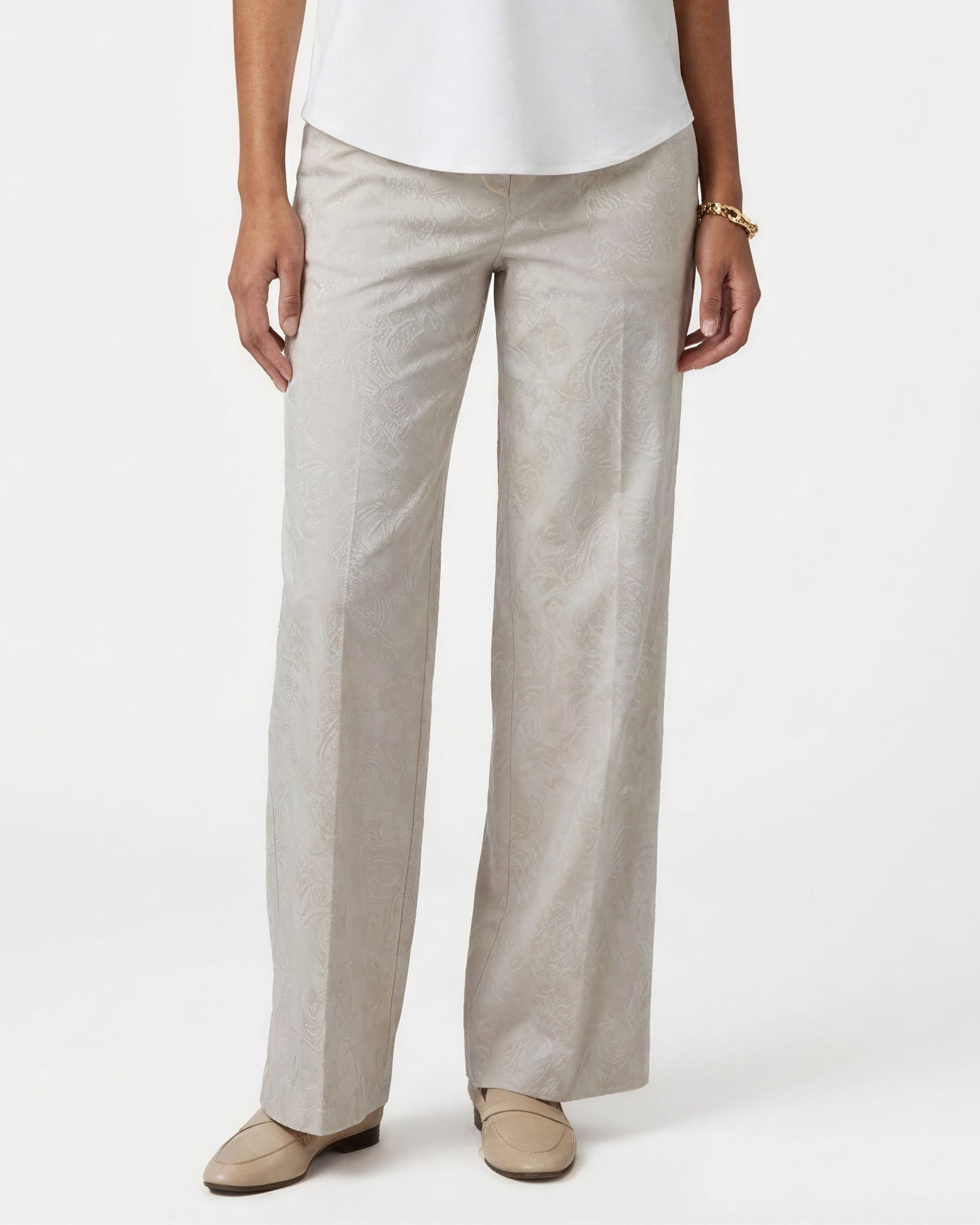 PHILLIS PAISLEY EXPLOSION IVORY WOMENS WIDE-LEG PANT