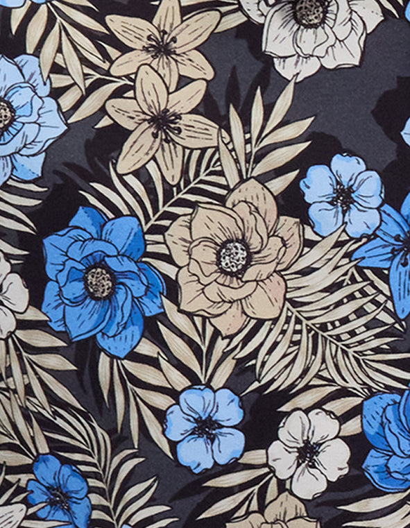 VICTORIA TROPICAL MIX BLACK WOMENS V-NECK PRINTED TOP