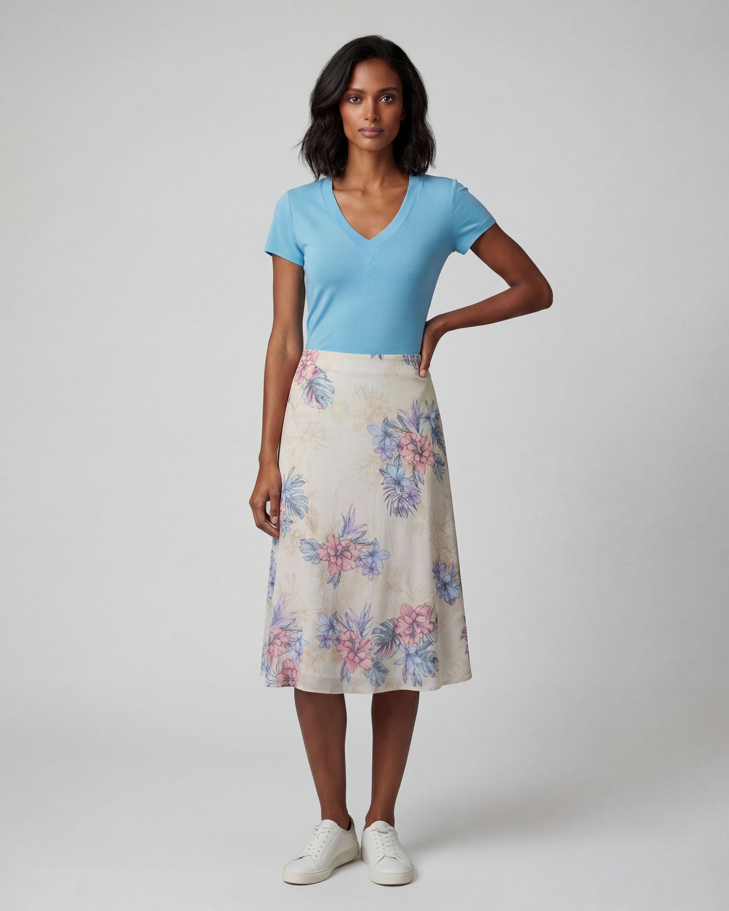 MARNI EXOTIC FLORAL NATURAL WOMENS MIDI SKIRT