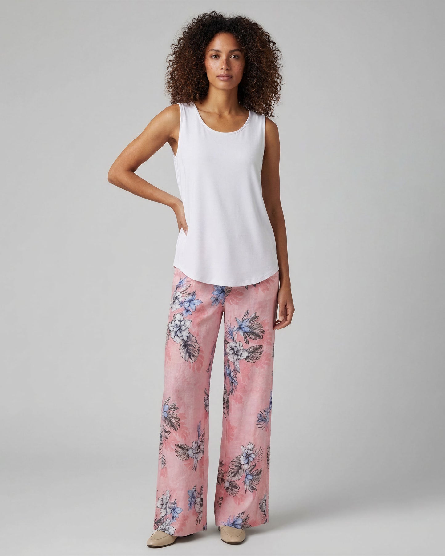LILLIAN EXOTIC FLORAL CORAL WOMENS WIDE-LEG PANT