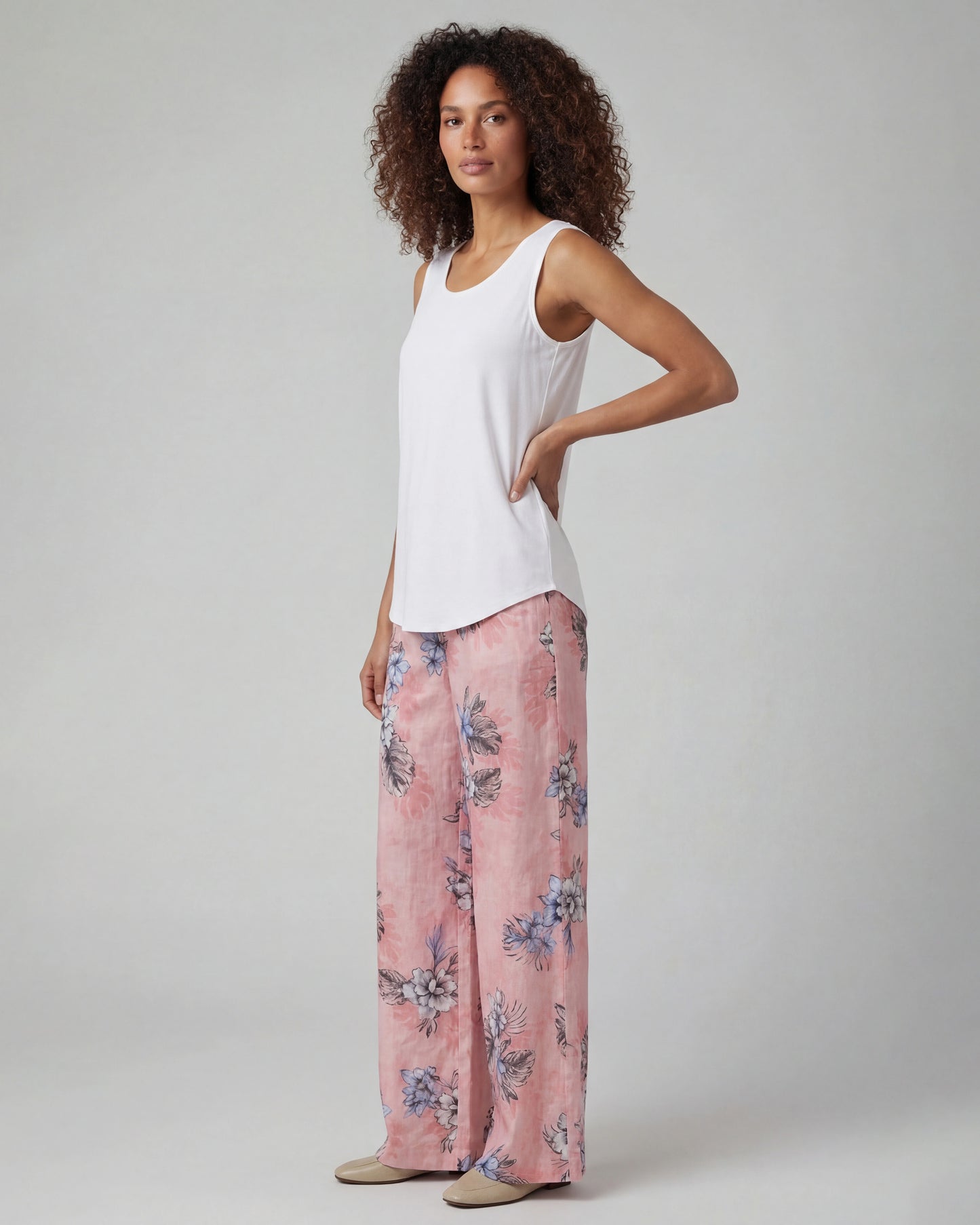 LILLIAN EXOTIC FLORAL CORAL WOMENS WIDE-LEG PANT
