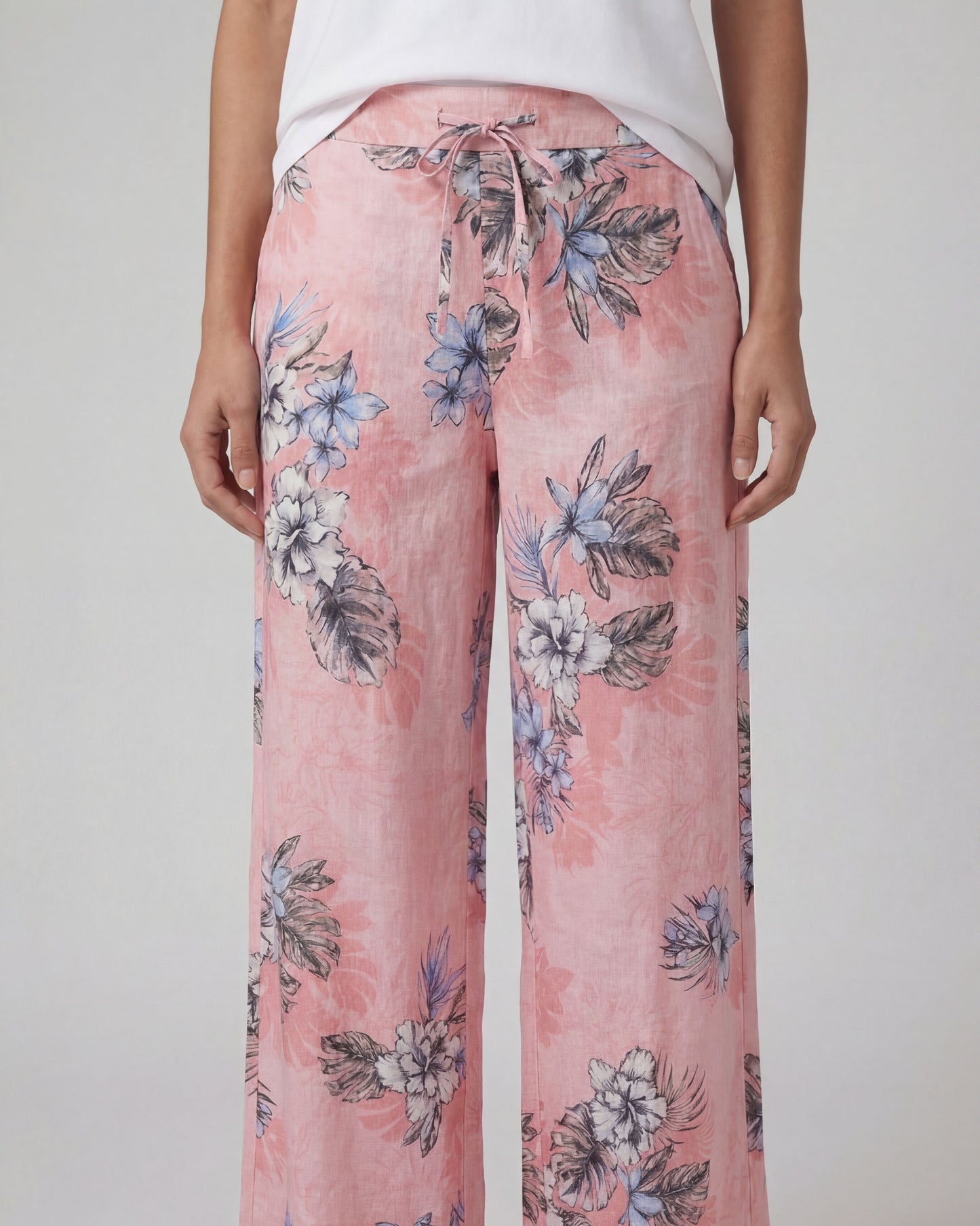 LILLIAN EXOTIC FLORAL CORAL WOMENS WIDE-LEG PANT