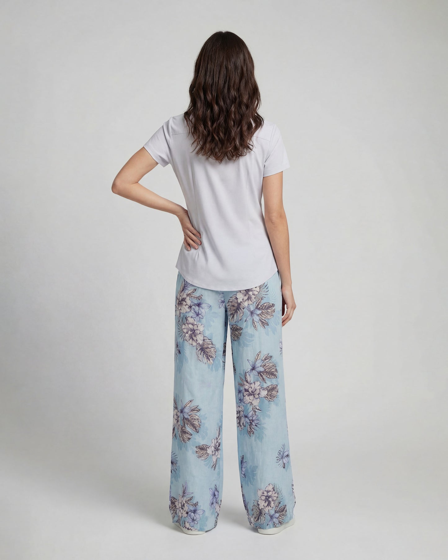 LILLIAN EXOTIC FLORAL TEAL WOMENS WIDE-LEG PANT