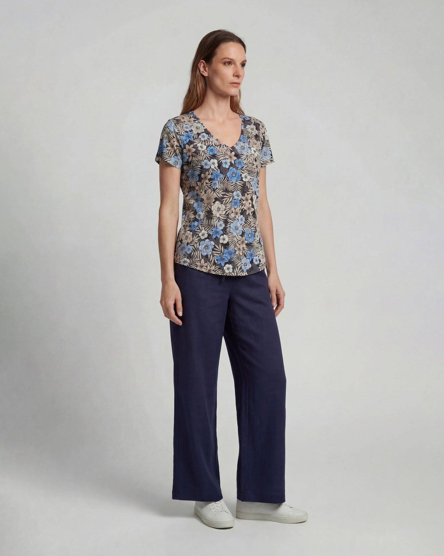 LILLIAN NAVY WOMENS WIDE-LEG PANT