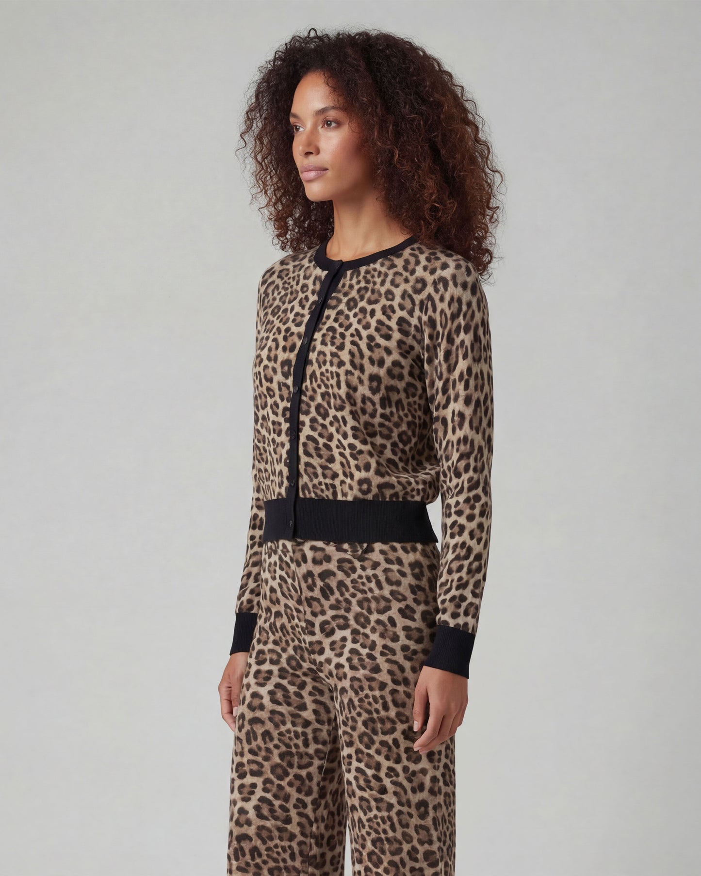 CALI LEOPARD BROWN WOMENS CROPPED CARDIGAN