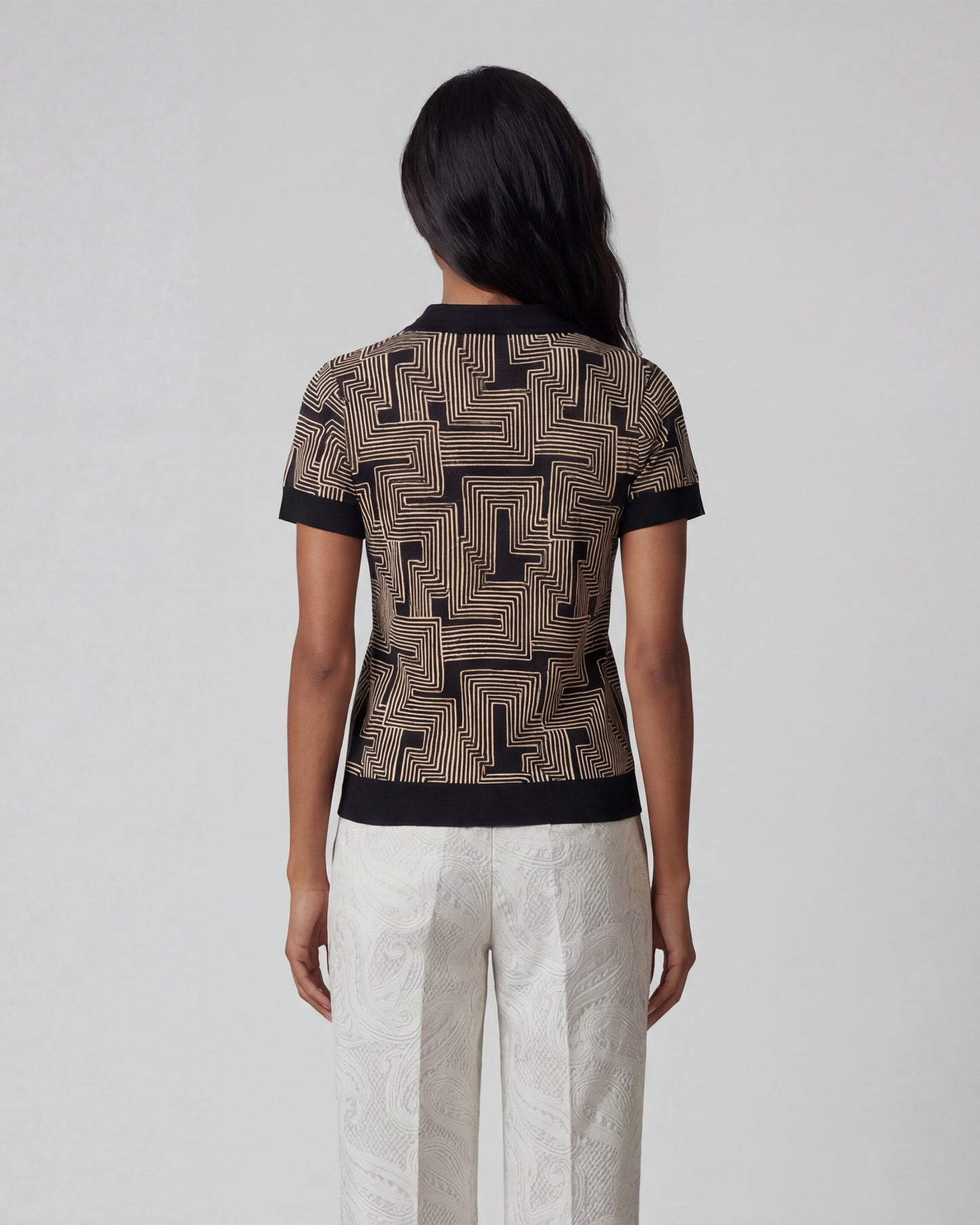 JESSICA INTER TWINE BLACK WOMENS MERINO SILK CASHMERE POLO