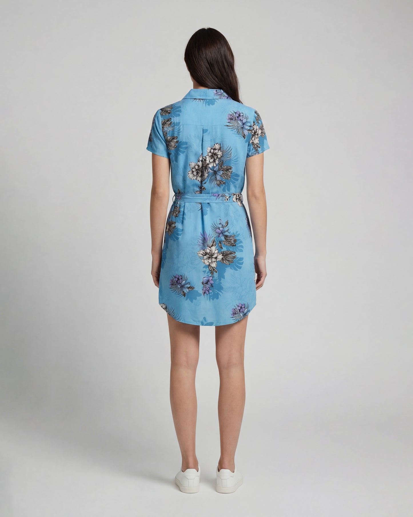 CRYSTAL EXOTIC FLORAL TEAL WOMENS SHIRT DRESS