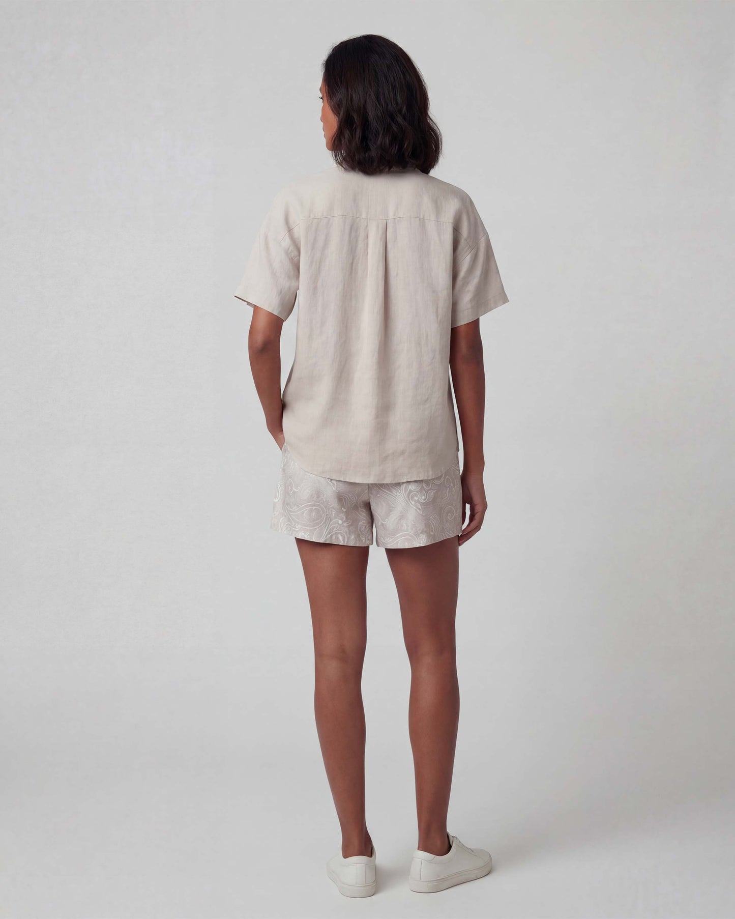 LEANNE PAISLEY EXPLOSION IVORY WOMENS DRAWSTRING SHORT