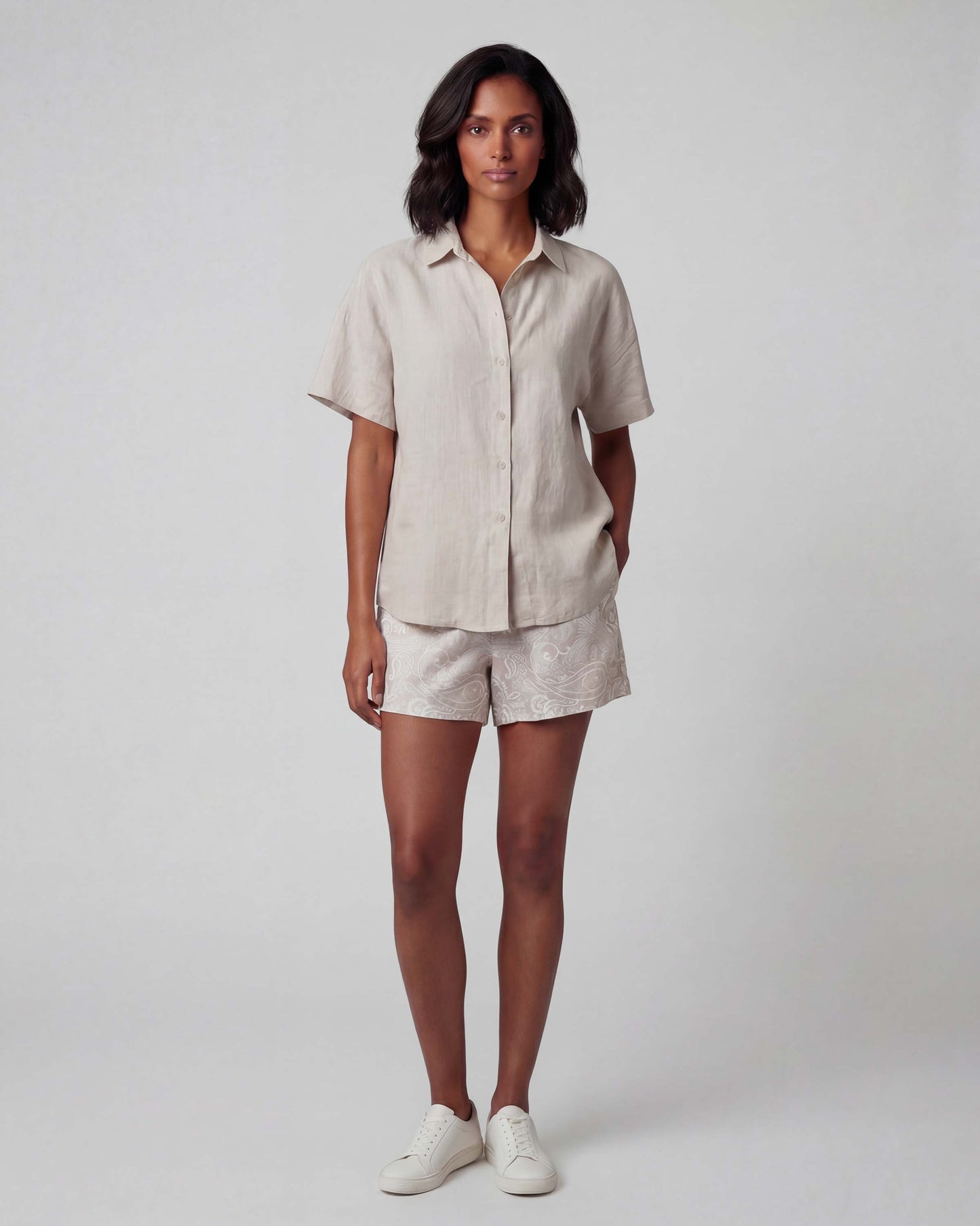 LEANNE PAISLEY EXPLOSION IVORY WOMENS DRAWSTRING SHORT