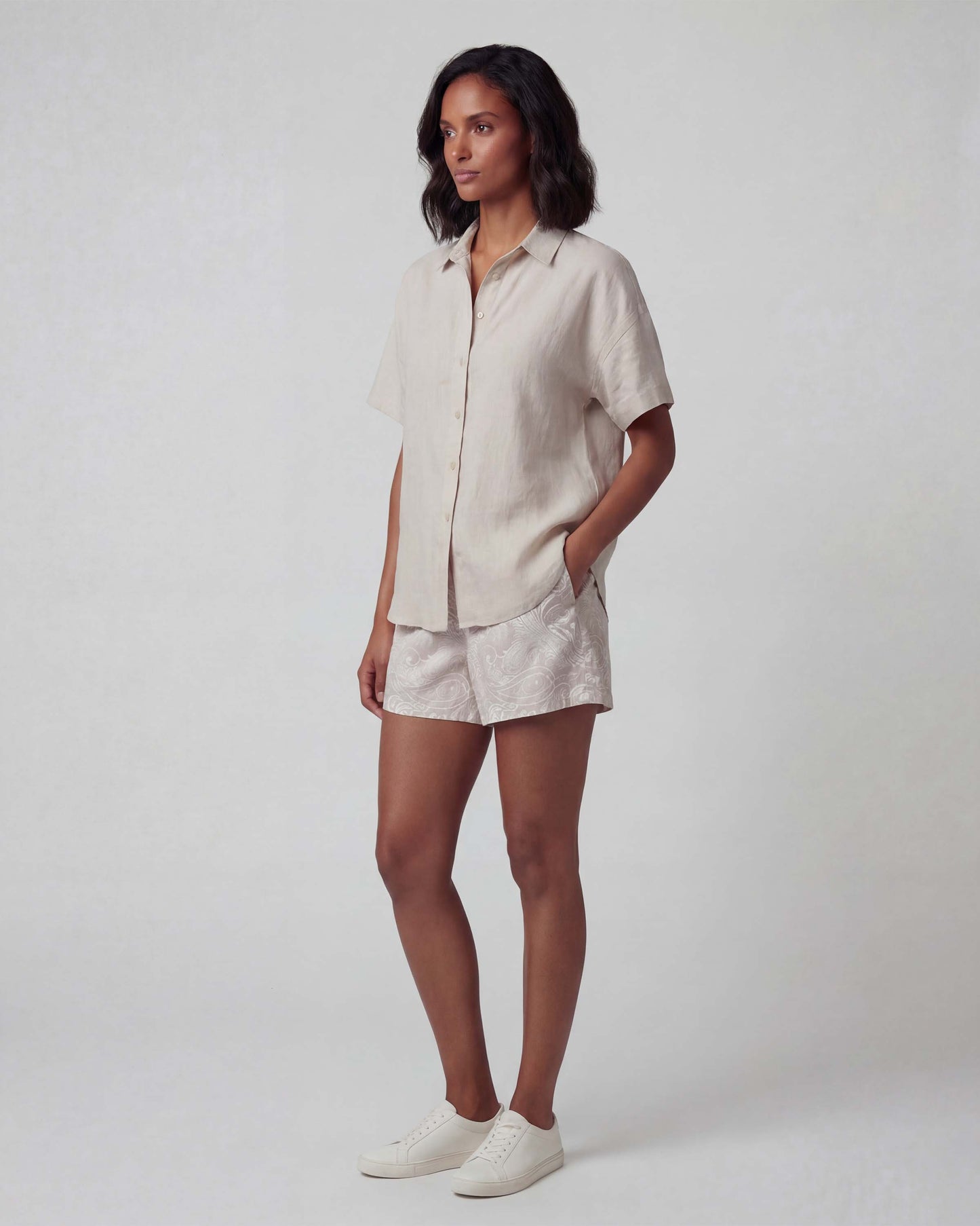 LEANNE PAISLEY EXPLOSION IVORY WOMENS DRAWSTRING SHORT