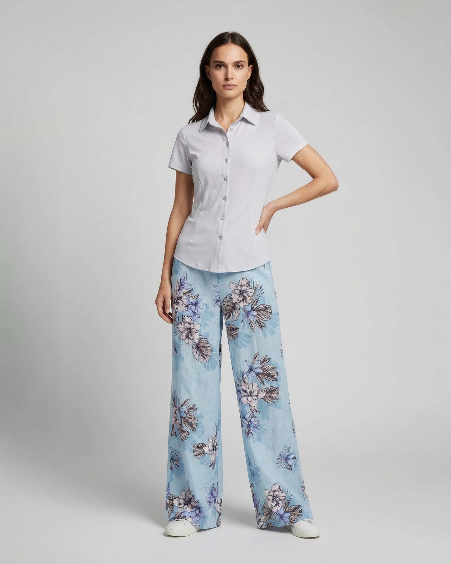 LILLIAN EXOTIC FLORAL TEAL WOMENS WIDE-LEG PANT