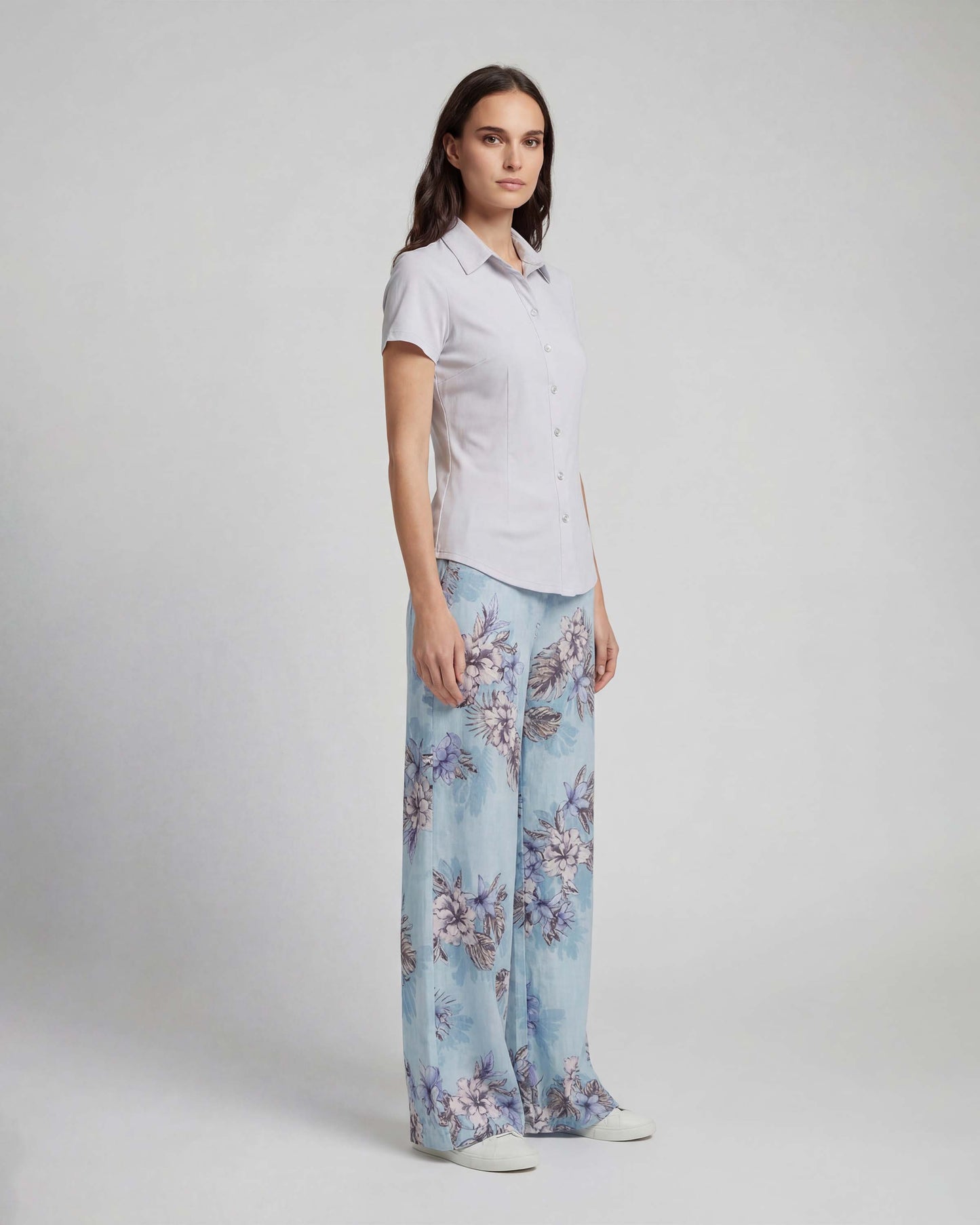 LILLIAN EXOTIC FLORAL TEAL WOMENS WIDE-LEG PANT