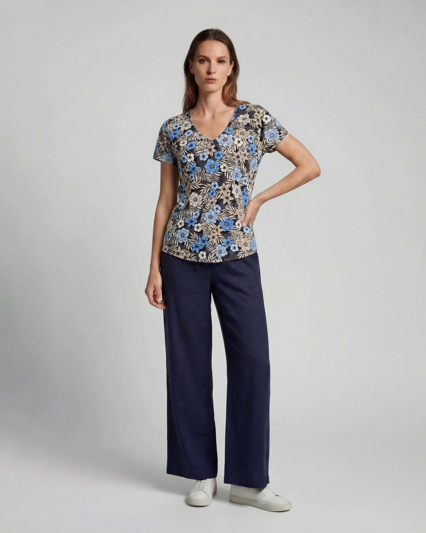 LILLIAN NAVY WOMENS WIDE-LEG PANT