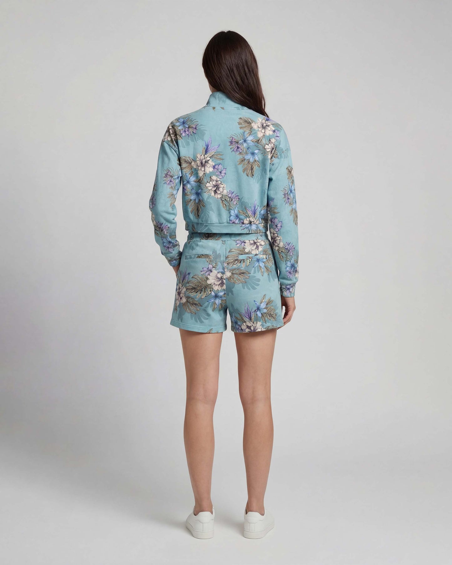 PENELOPE EXOTIC FLORAL TEAL WOMENS DRAWSTRING SHORT