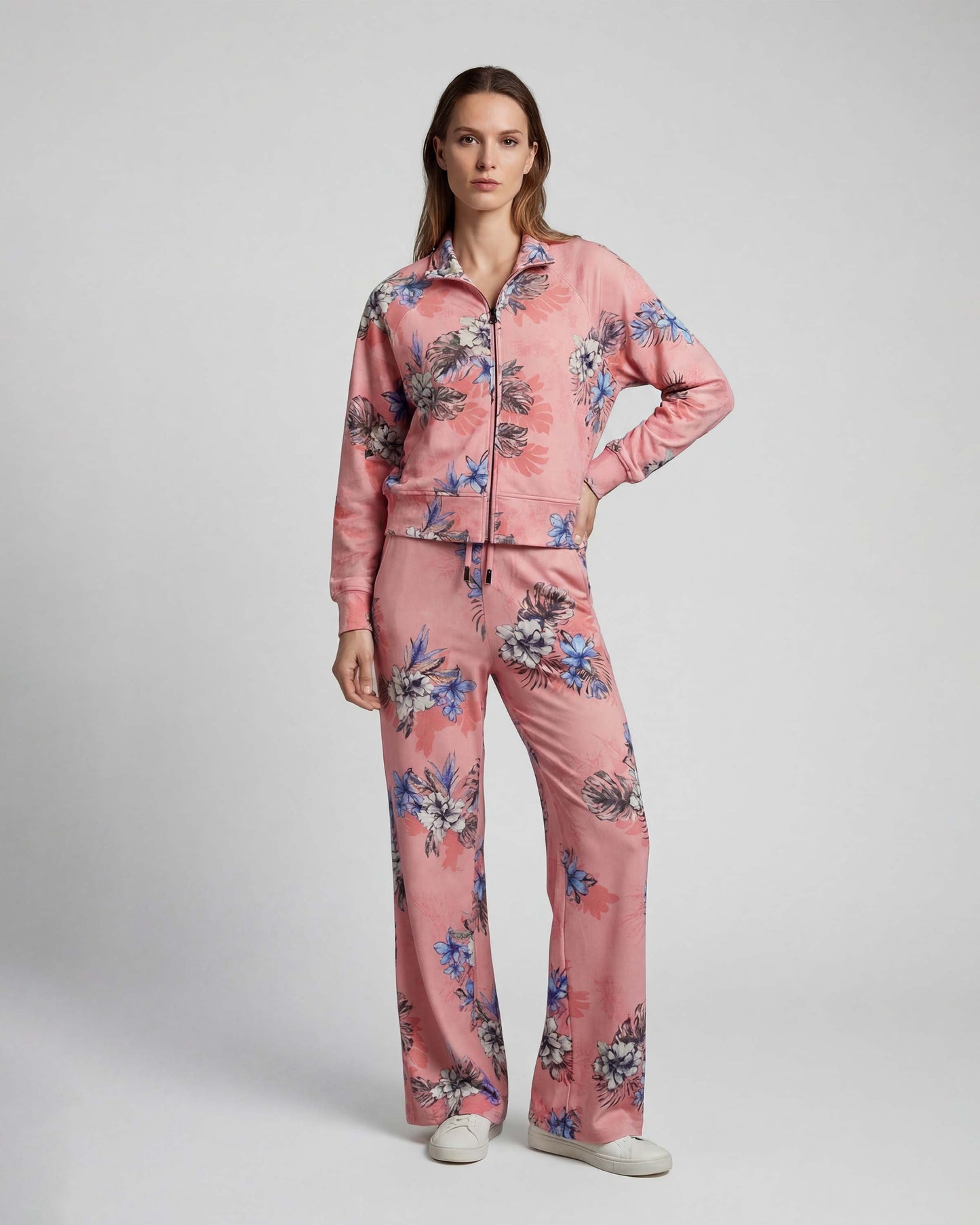 SANCHEZ EXOTIC FLORAL CORAL WOMENS WIDE-LEG PANT