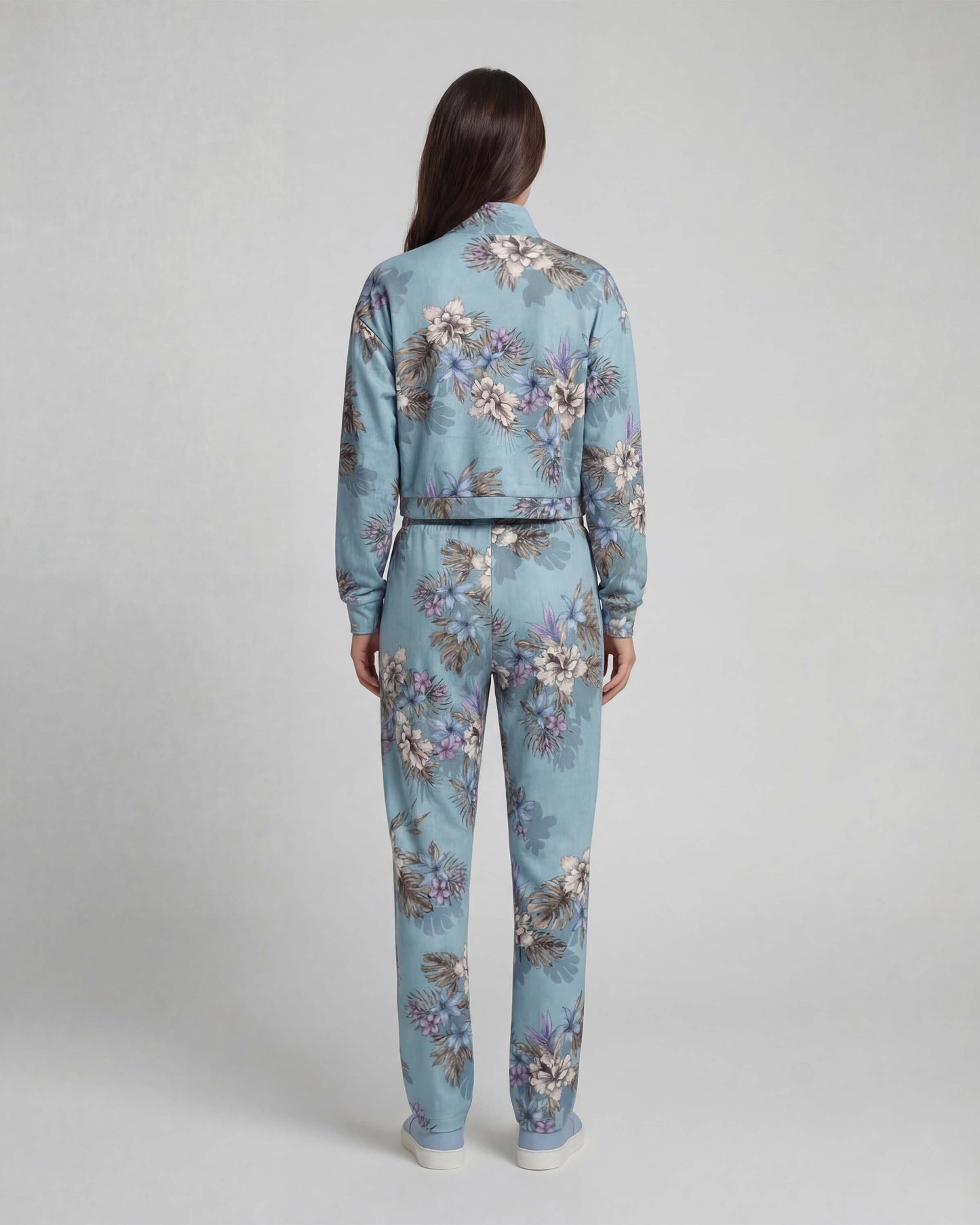 SANCHEZ EXOTIC FLORAL TEAL WOMENS WIDE-LEG PANT