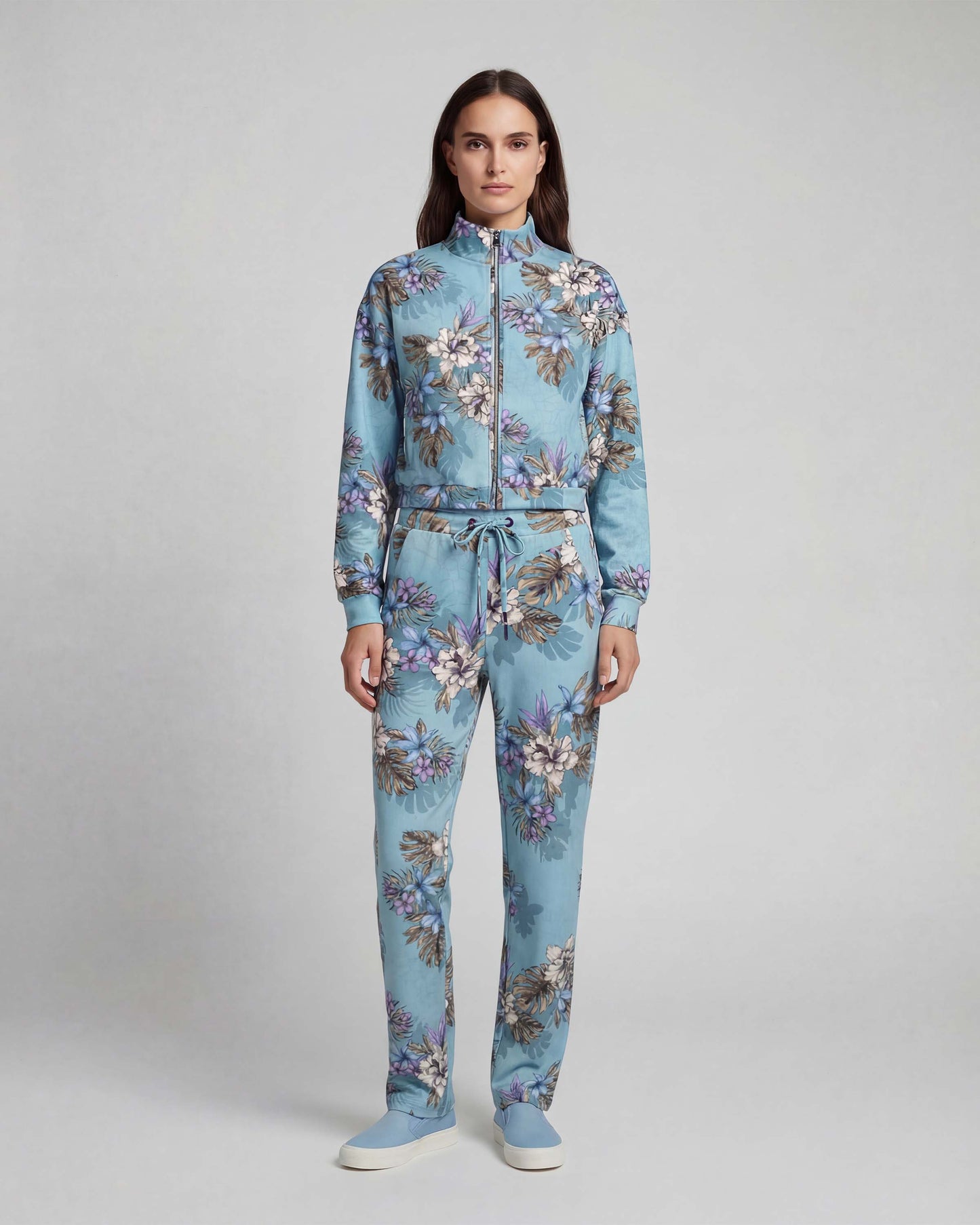 SANCHEZ EXOTIC FLORAL TEAL WOMENS WIDE-LEG PANT