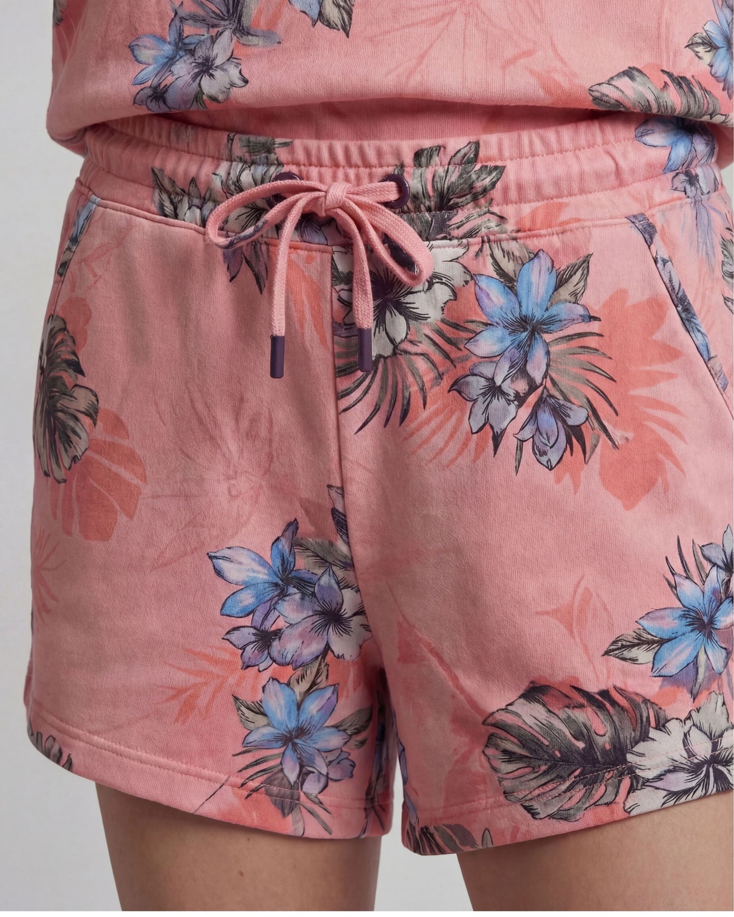PENELOPE EXOTIC FLORAL CORAL WOMENS DRAWSTRING SHORT