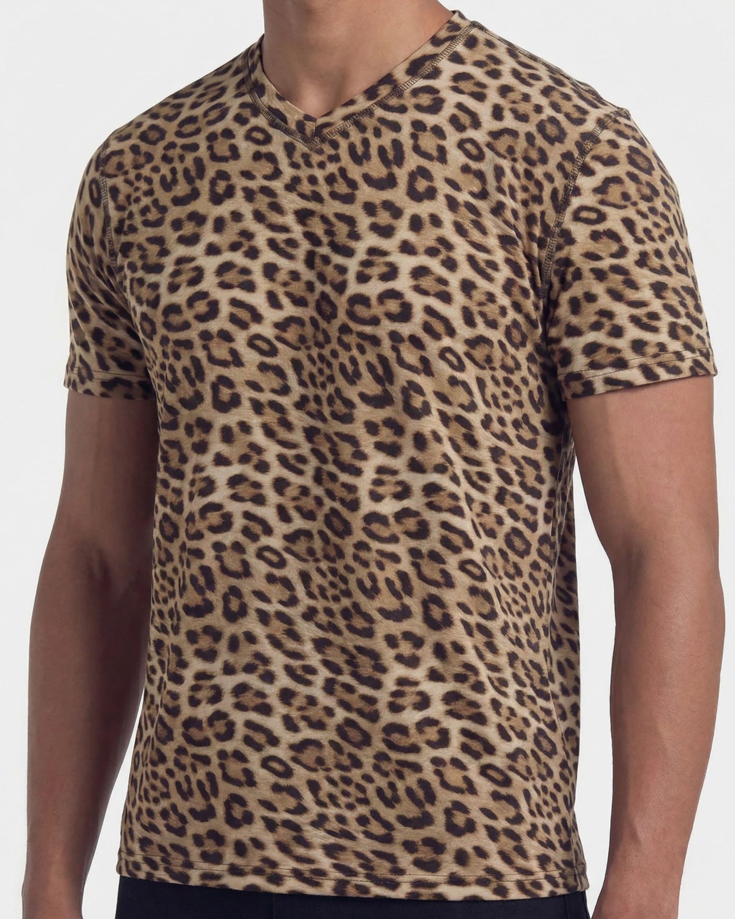 VICTOR LEOPARD BROWN MENS WOOL VNECK TEE