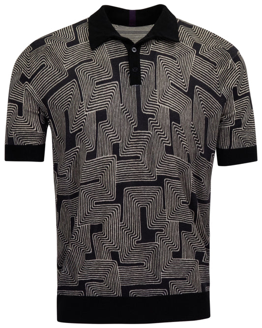 PILGRIM INTER TWINE BLACK MENS MERINO SILK CASHMERE POLO