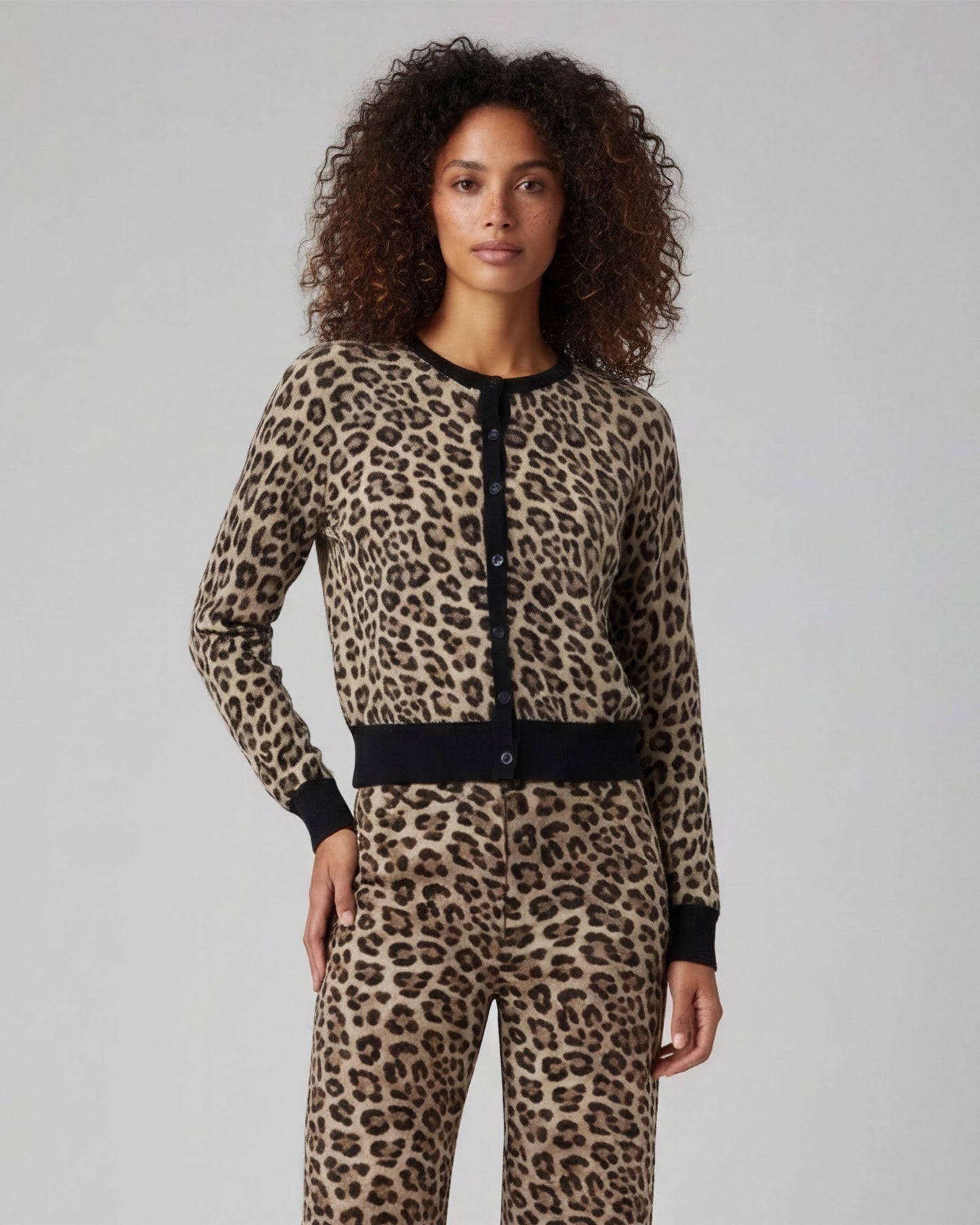 CALI LEOPARD BROWN WOMENS CROPPED CARDIGAN