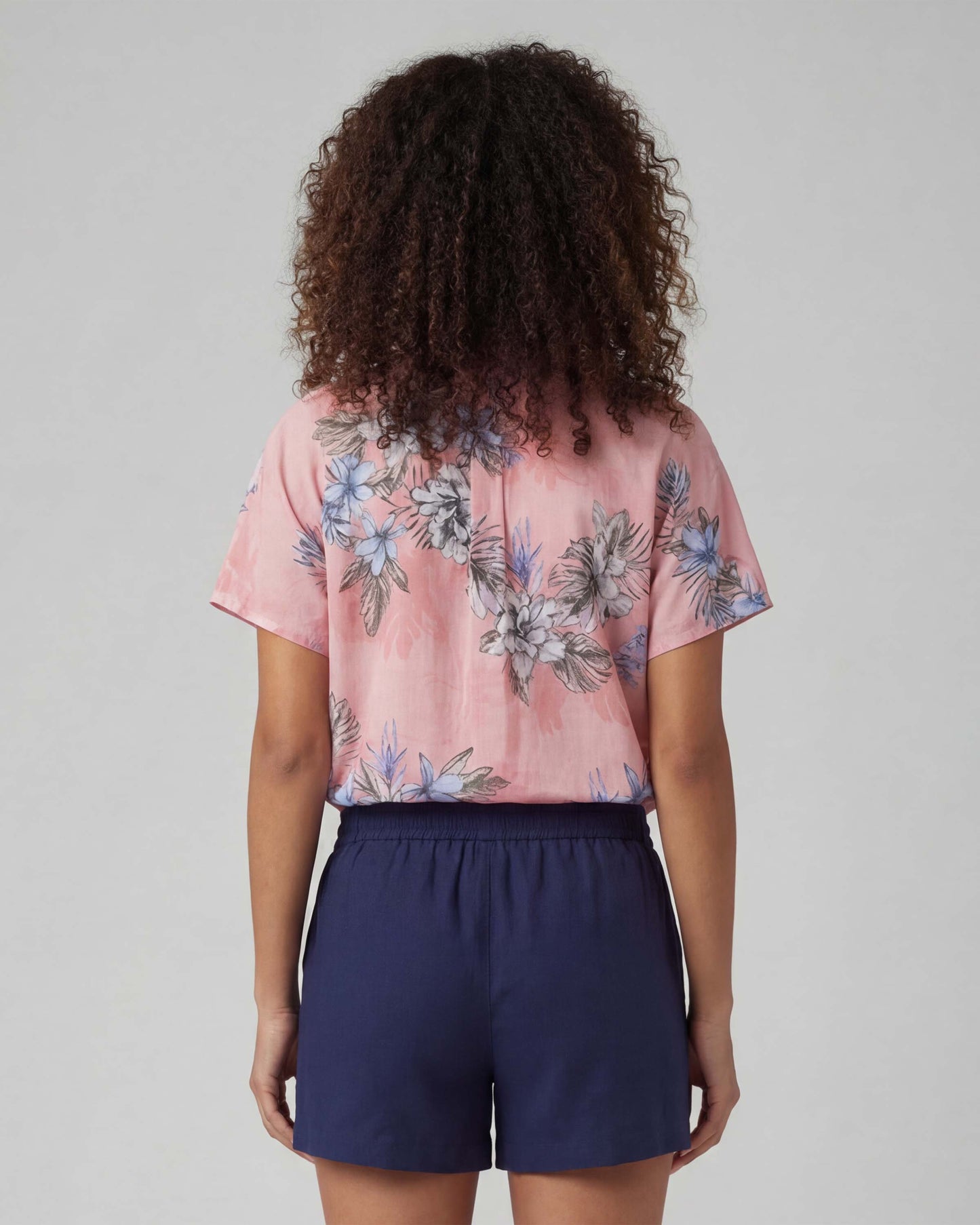 LARA EXOTIC FLORAL CORAL WOMENS RELAXED LINEN SHIRT