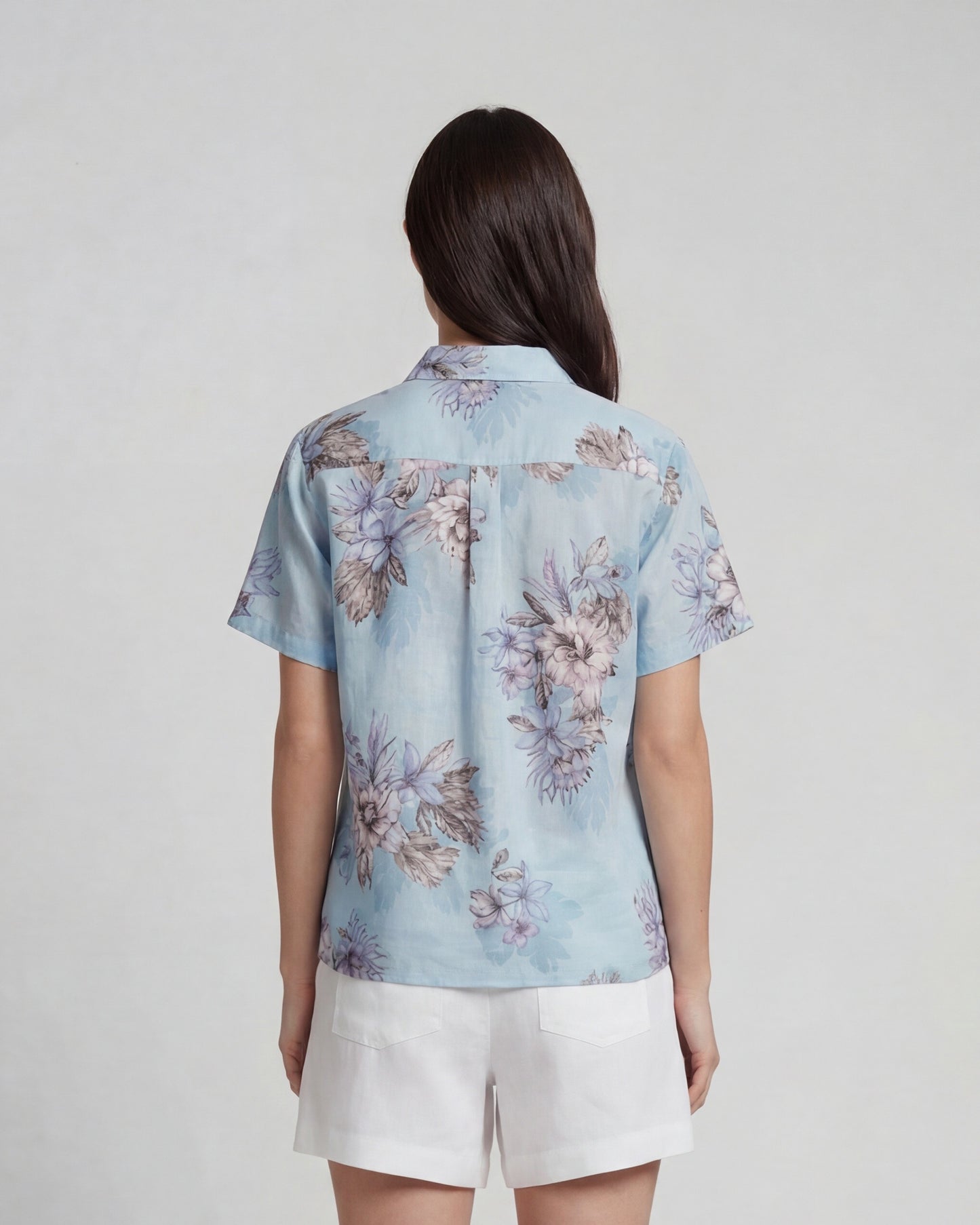 LARA EXOTIC FLORAL TEAL WOMENS RELAXED LINEN SHIRT