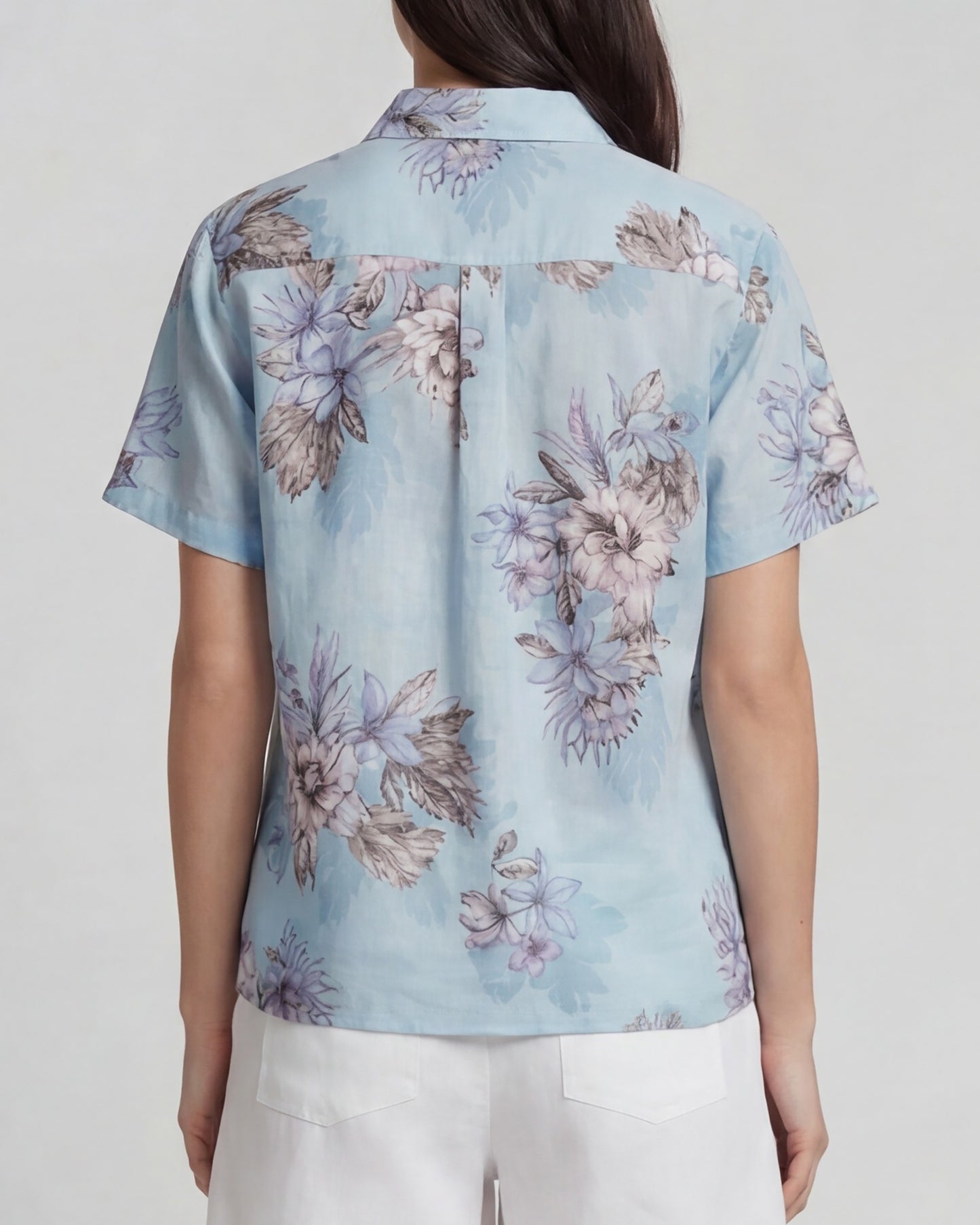 LARA EXOTIC FLORAL TEAL WOMENS RELAXED LINEN SHIRT