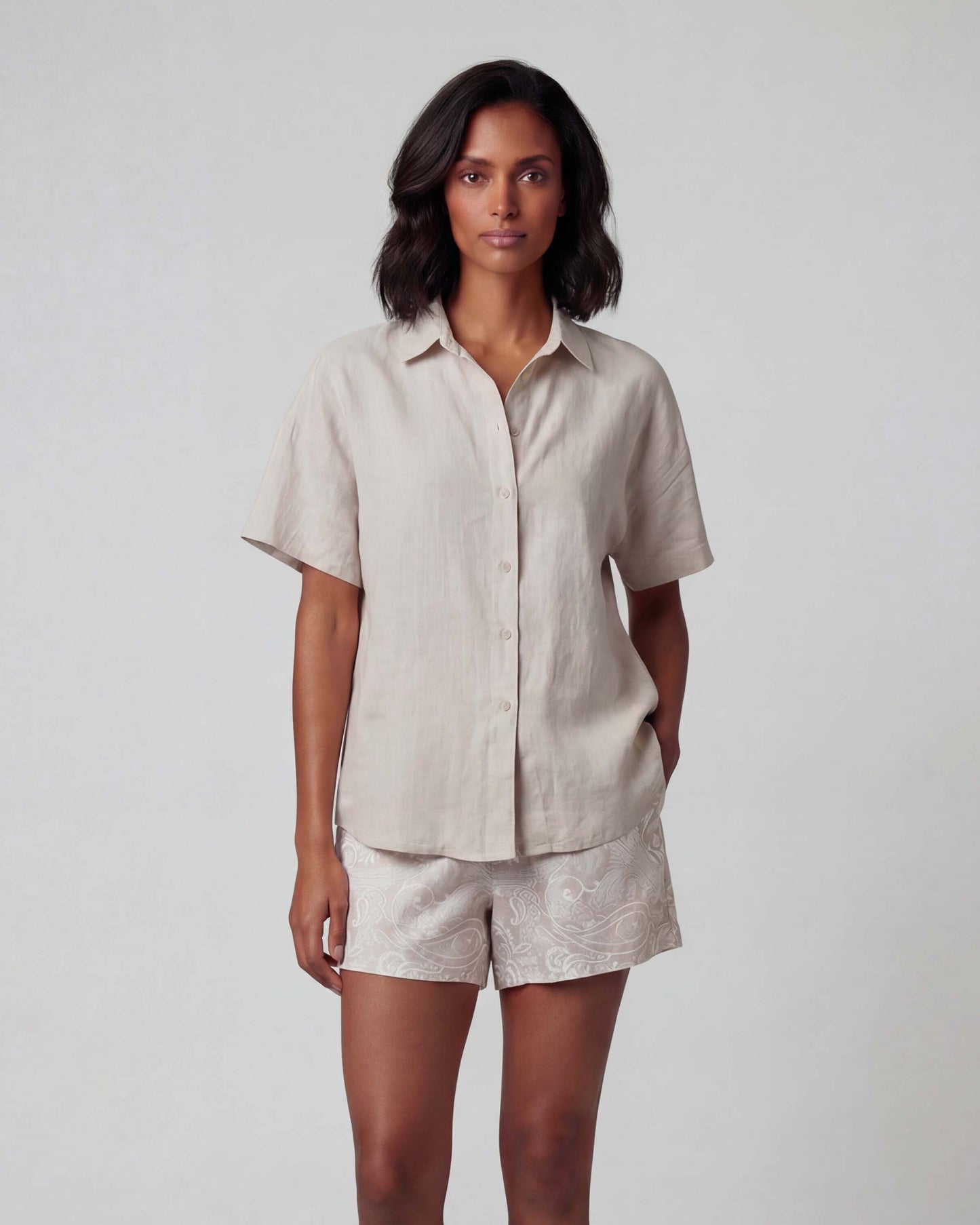 LARA NATURAL WOMENS RELAXED LINEN SHIRT