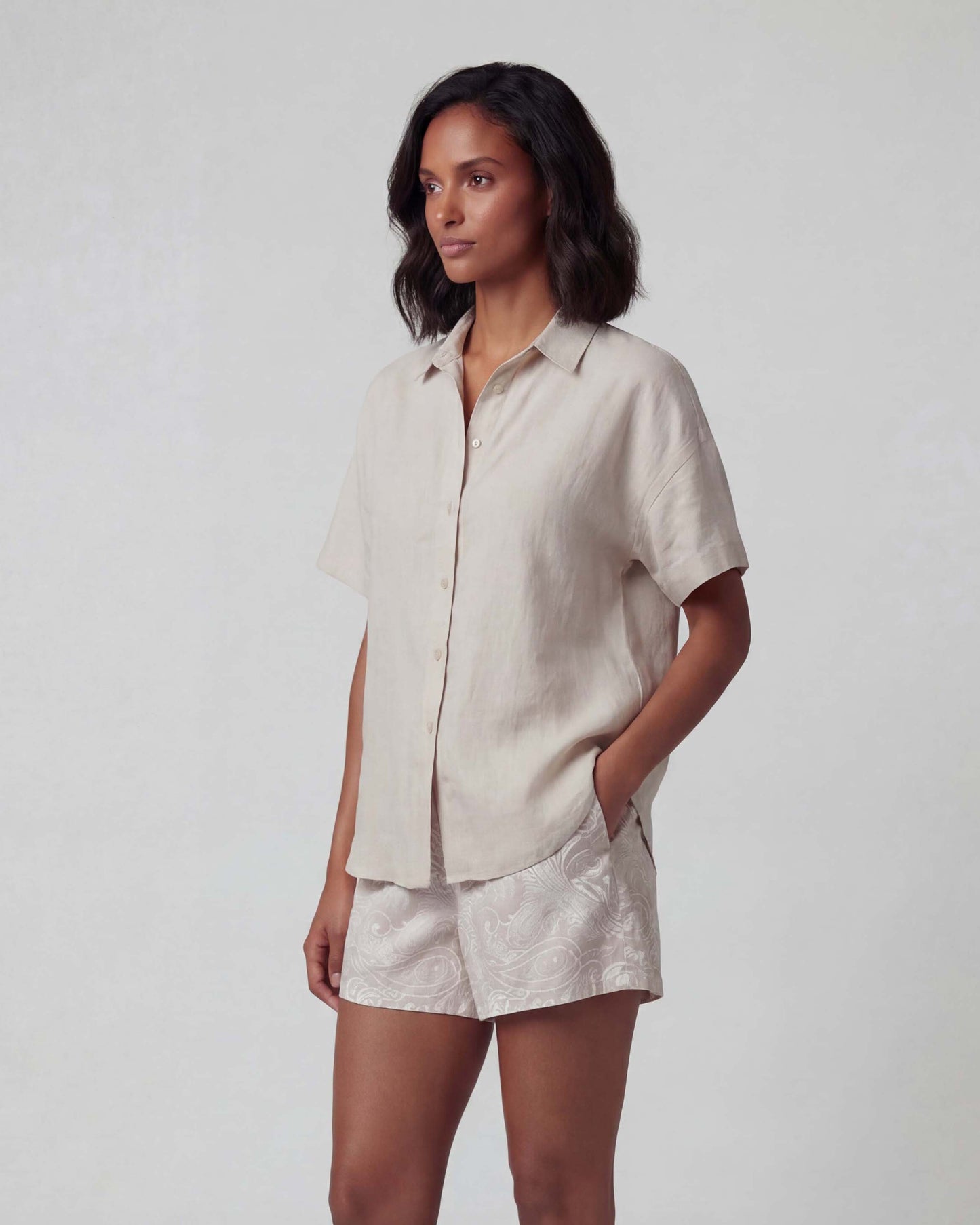 LARA NATURAL WOMENS RELAXED LINEN SHIRT