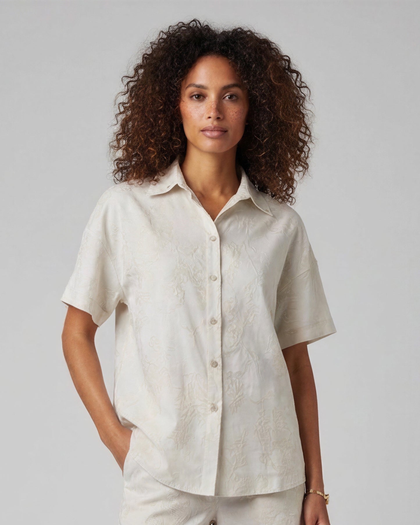 LARA PAISLEY EXPLOSION IVORY WOMENS LINEN PRINTED SHIRT