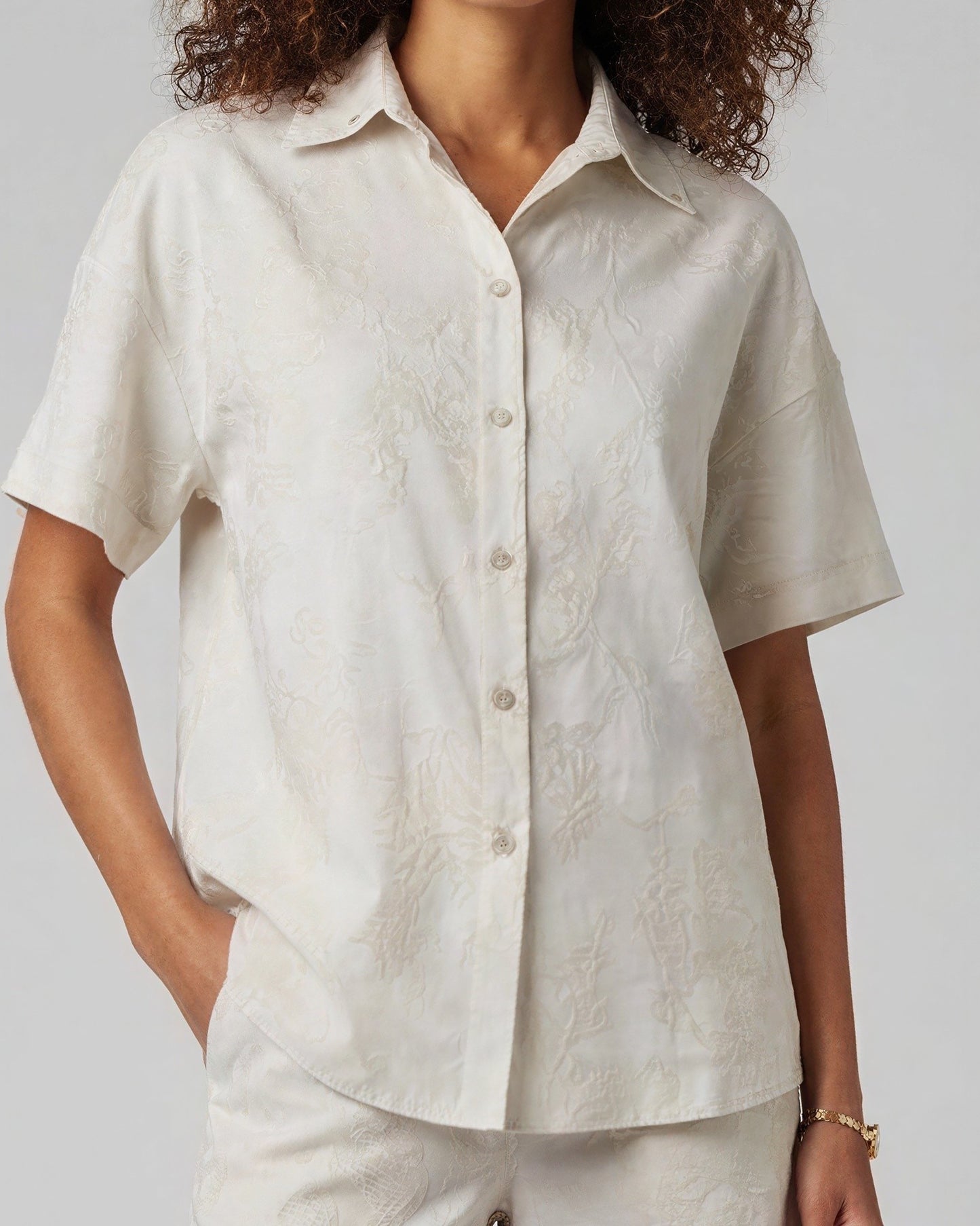 LARA PAISLEY EXPLOSION IVORY WOMENS LINEN PRINTED SHIRT