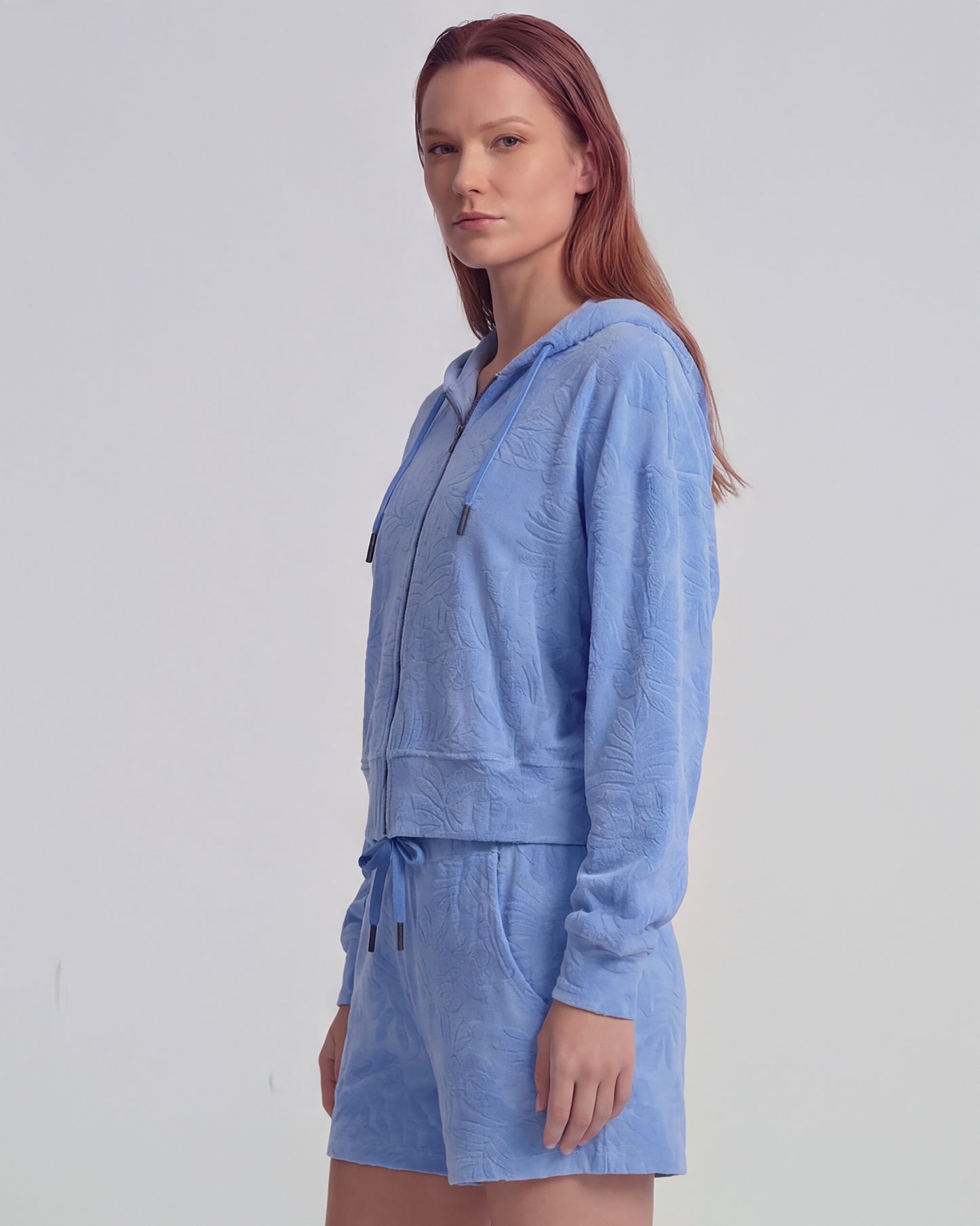 FIONA BLUE WOMENS CROPPED TERRY TOWELING ZIP HOODIE