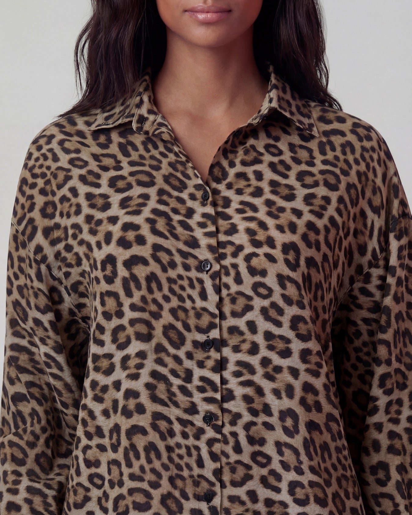 LYDIA CROCHET LEOPARD BROWN WOMENS RELAXED LINEN SHIRT