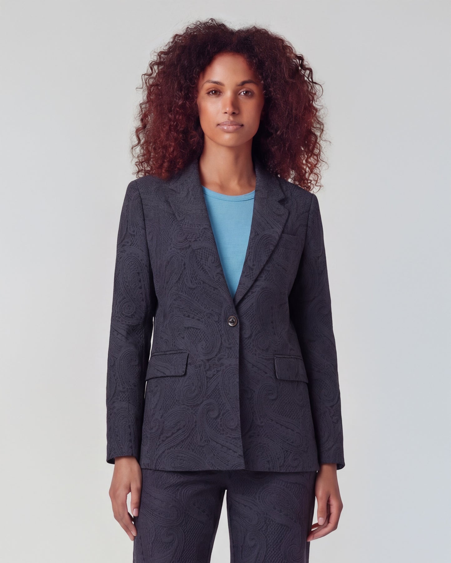 JULIA CROCHET PAISLEY CAVIAR WOMENS TAILORED BLAZER