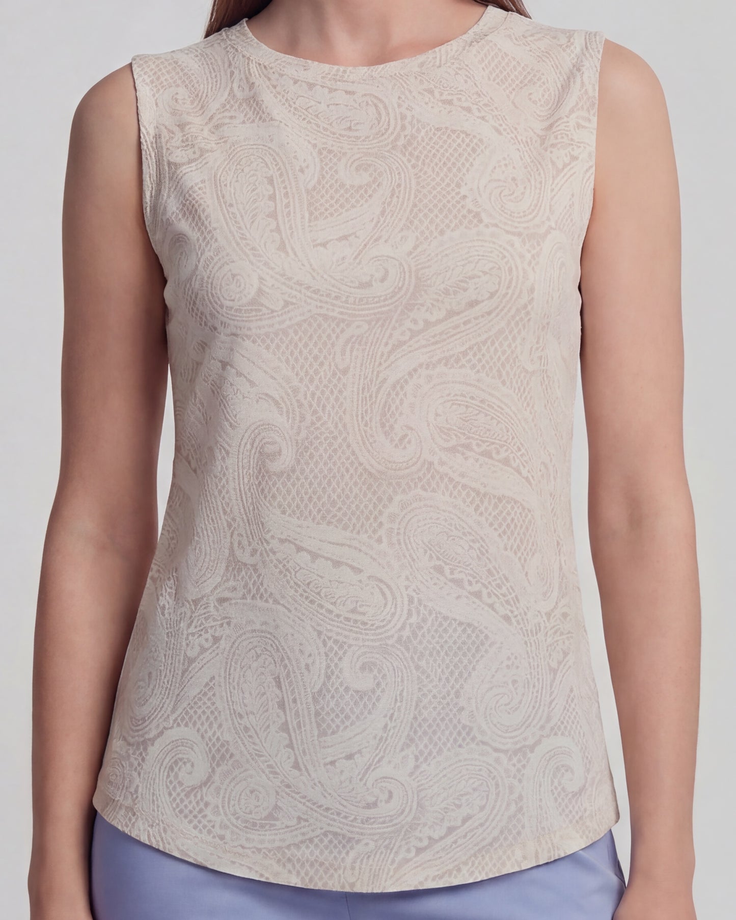 TARA CROCHET IVORY WOMENS MUSCLE TANK