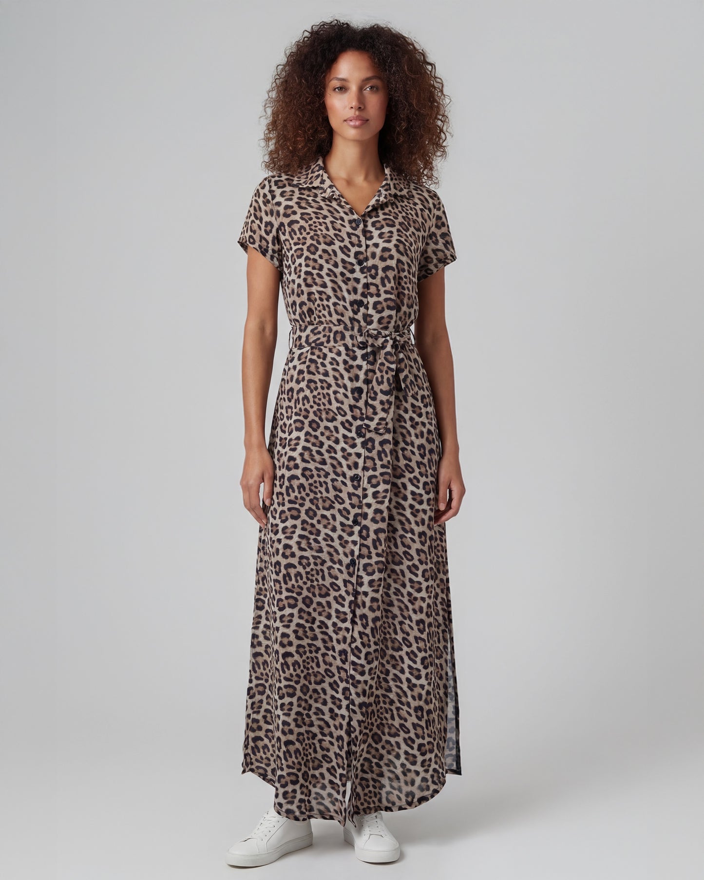 DORINDA LEOPARD BROWN WOMENS SHIRT DRESS