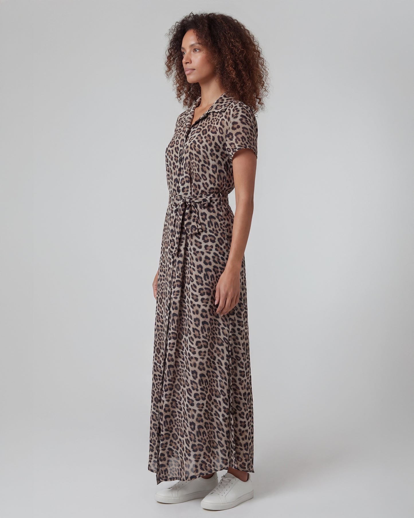 DORINDA LEOPARD BROWN WOMENS SHIRT DRESS
