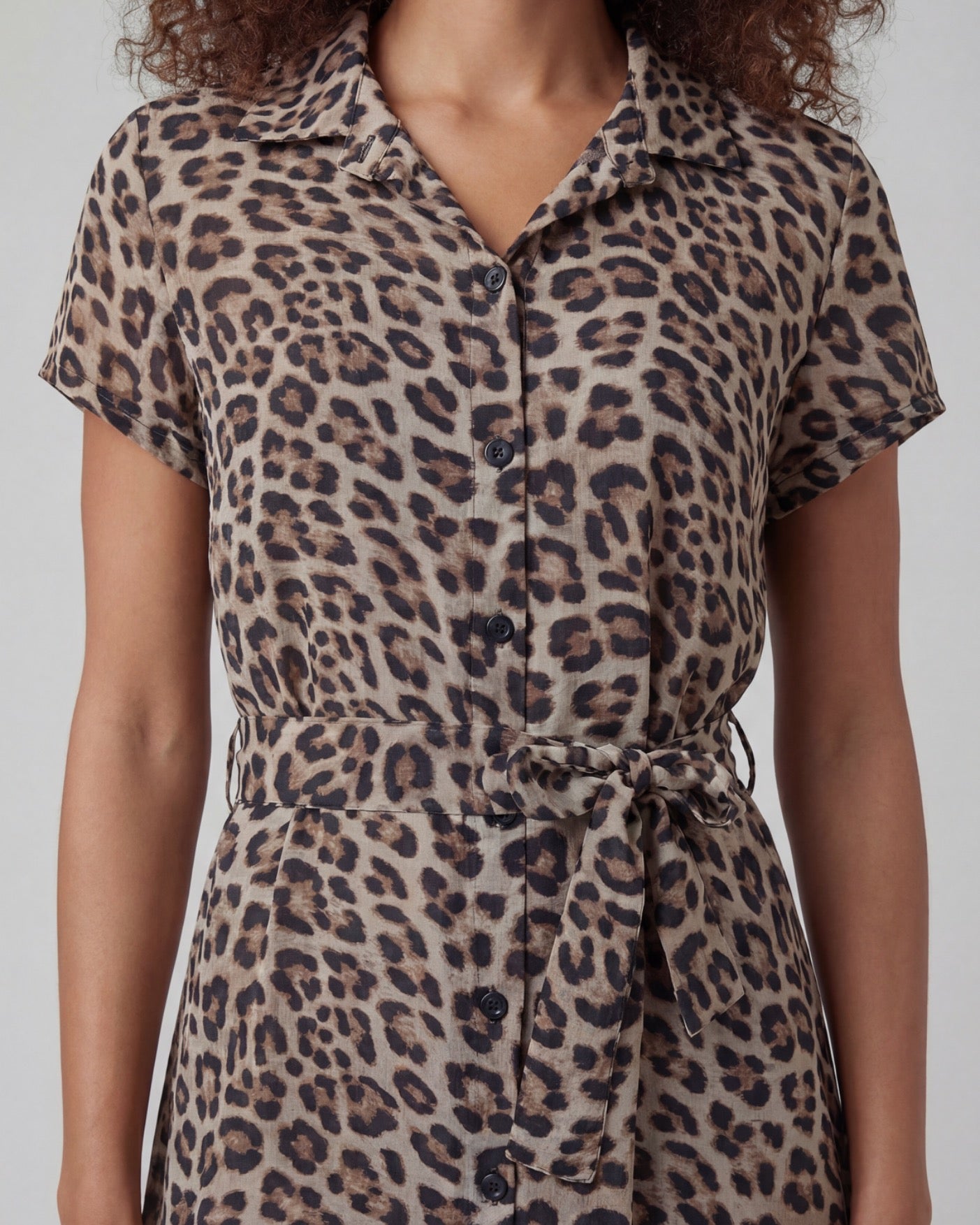 DORINDA LEOPARD BROWN WOMENS SHIRT DRESS