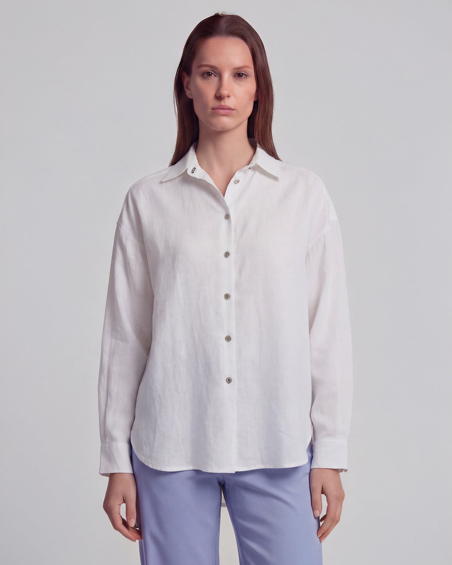 LYDIA CROCHET WHITE WOMENS RELAXED LINEN SHIRT