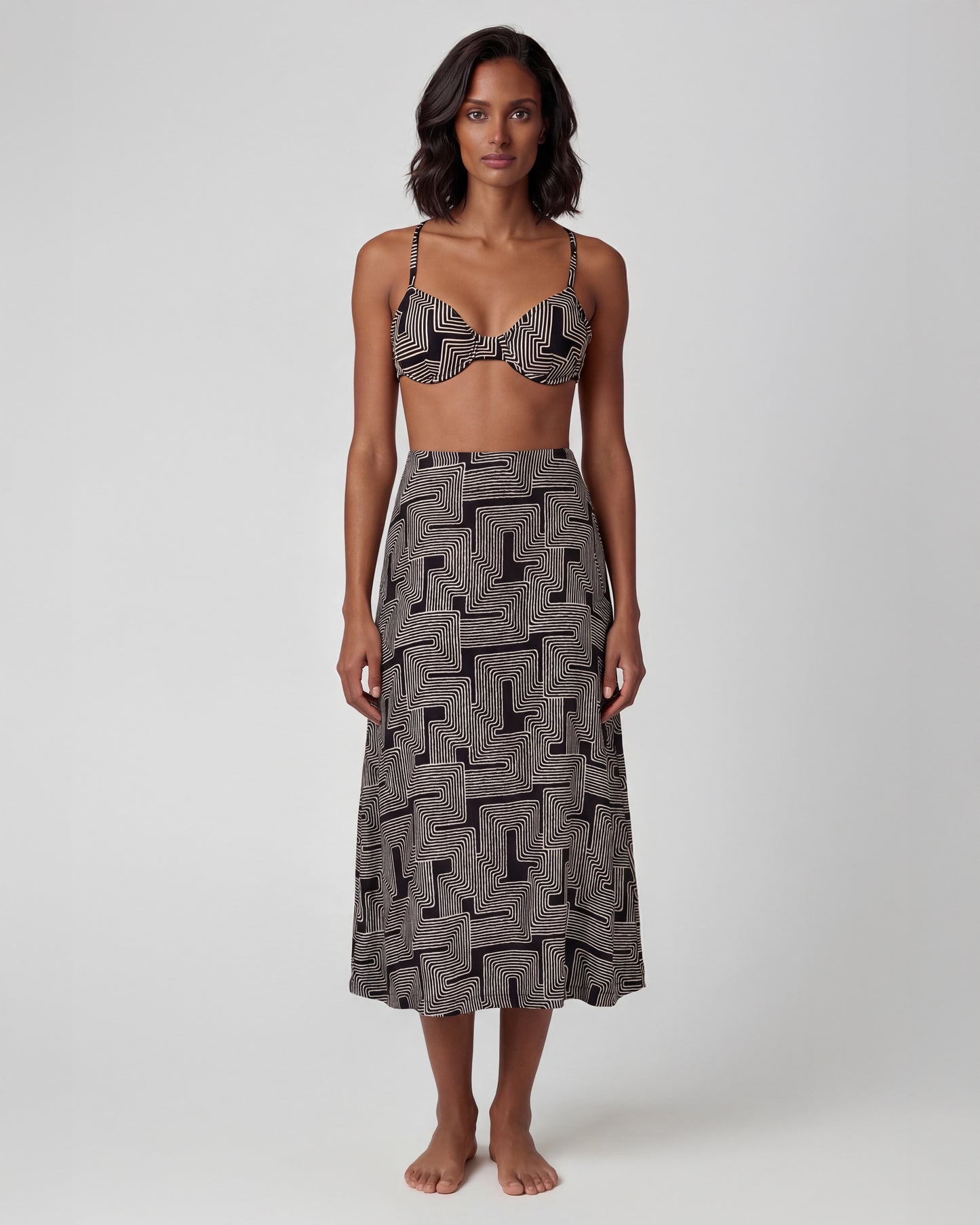SIENNA INTER TWINE BLACK WOMENS MIDI SKIRT
