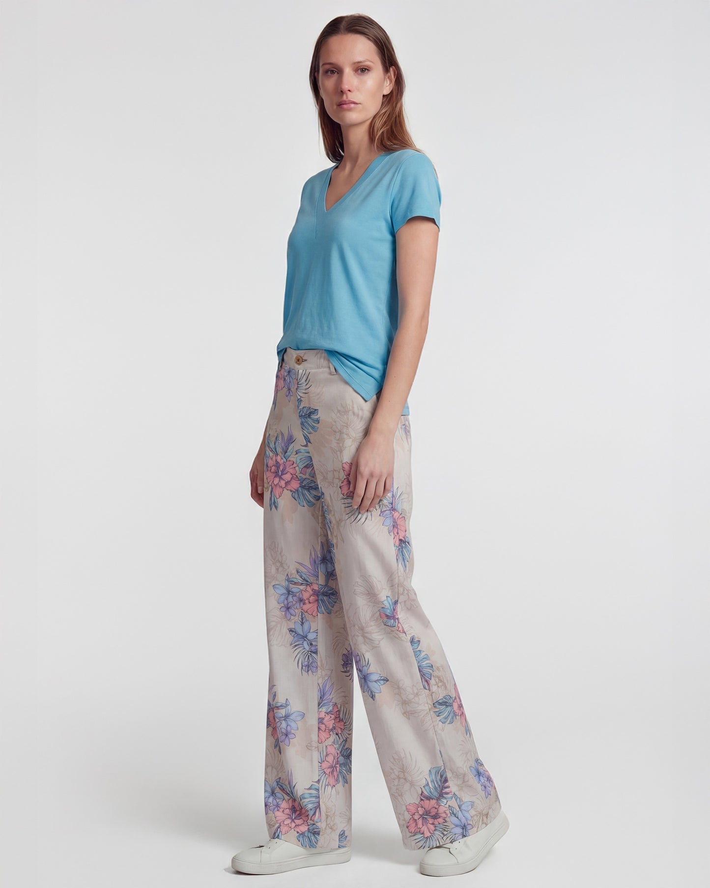 PHILLIS EXOTIC FLORAL NEUTRAL WOMENS WIDE-LEG PANT