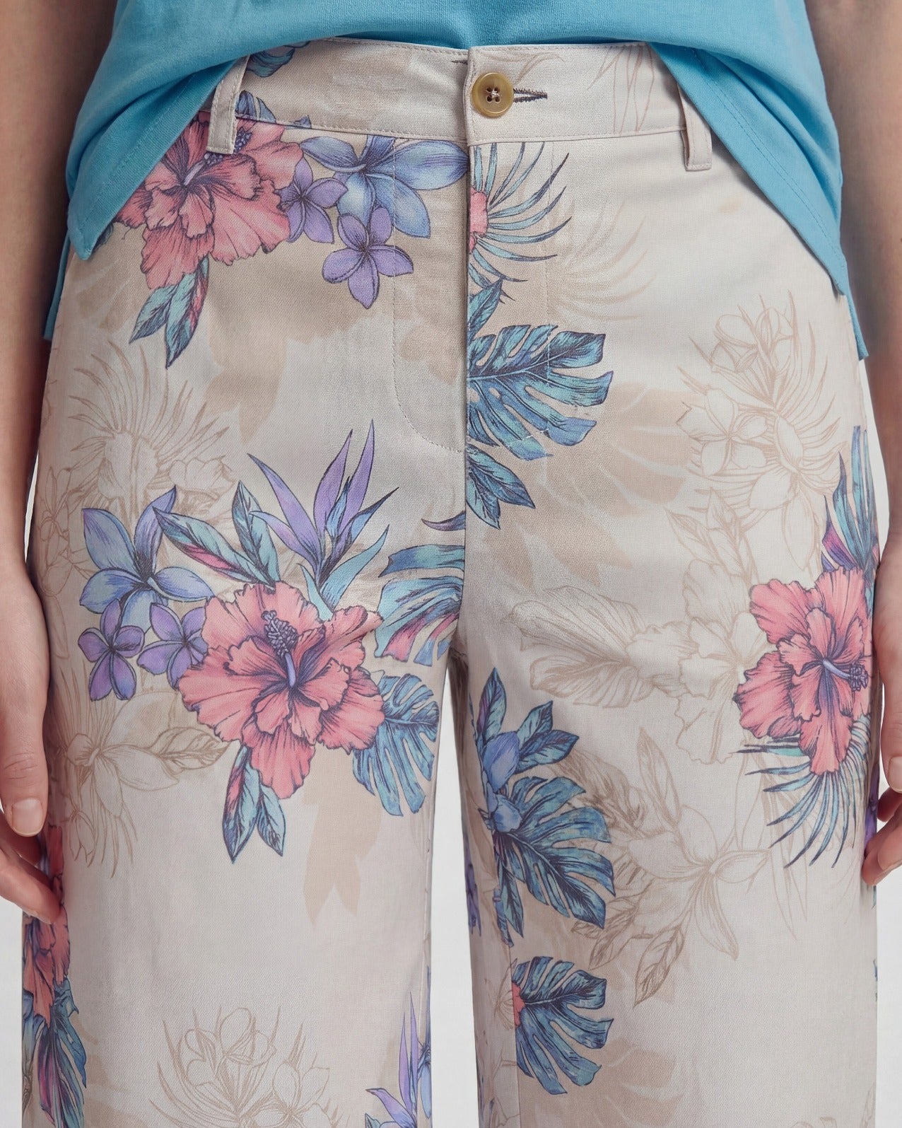 PHILLIS EXOTIC FLORAL NEUTRAL WOMENS WIDE-LEG PANT