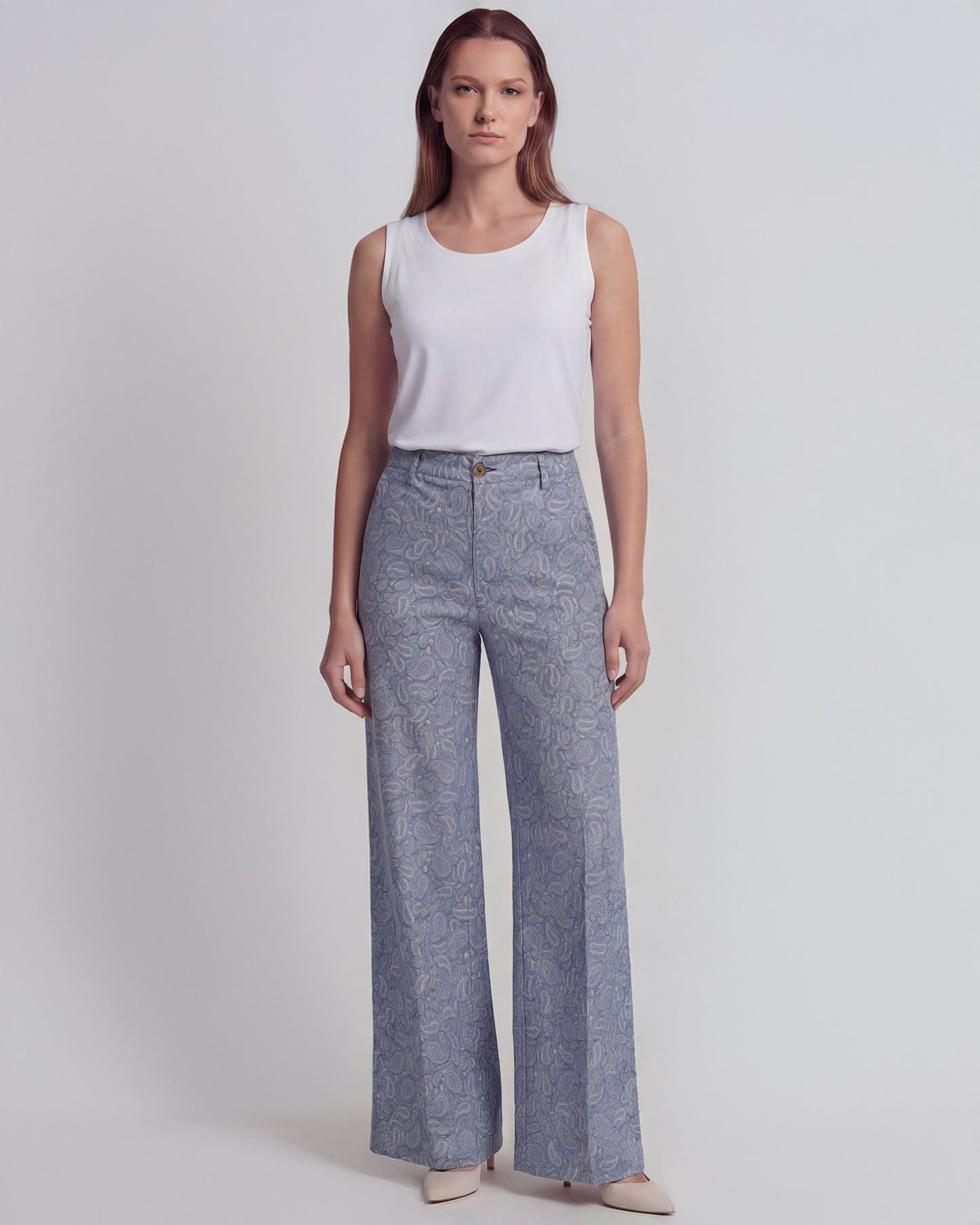 PHILLIS PAISLEY PILE NATURAL WOMENS WIDE-LEG PANT