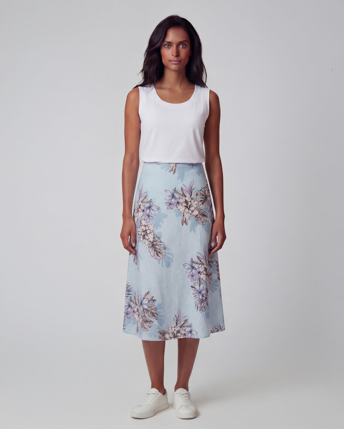 MARNI EXOTIC FLORAL TEAL WOMENS MIDI SKIRT