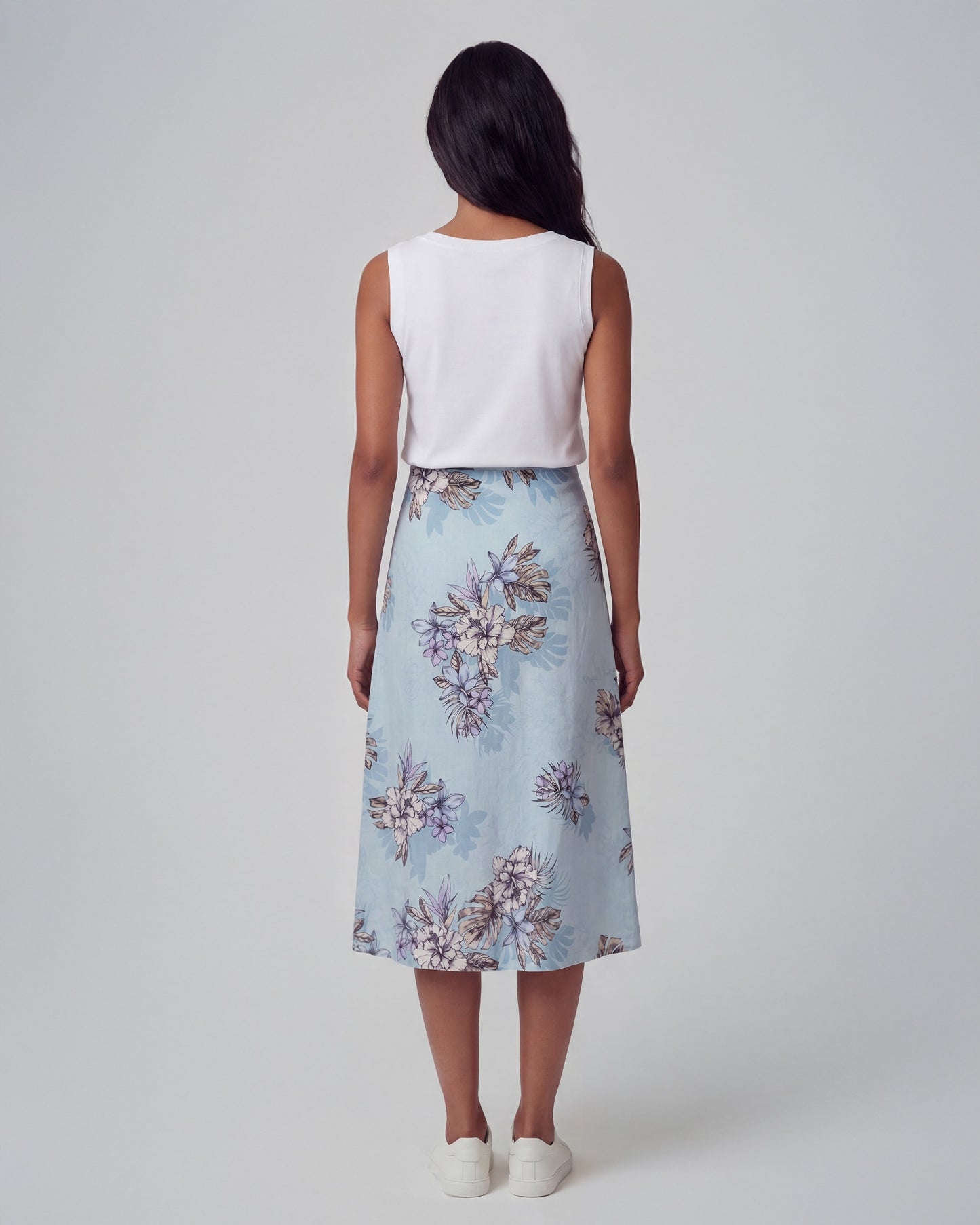 MARNI EXOTIC FLORAL TEAL WOMENS MIDI SKIRT