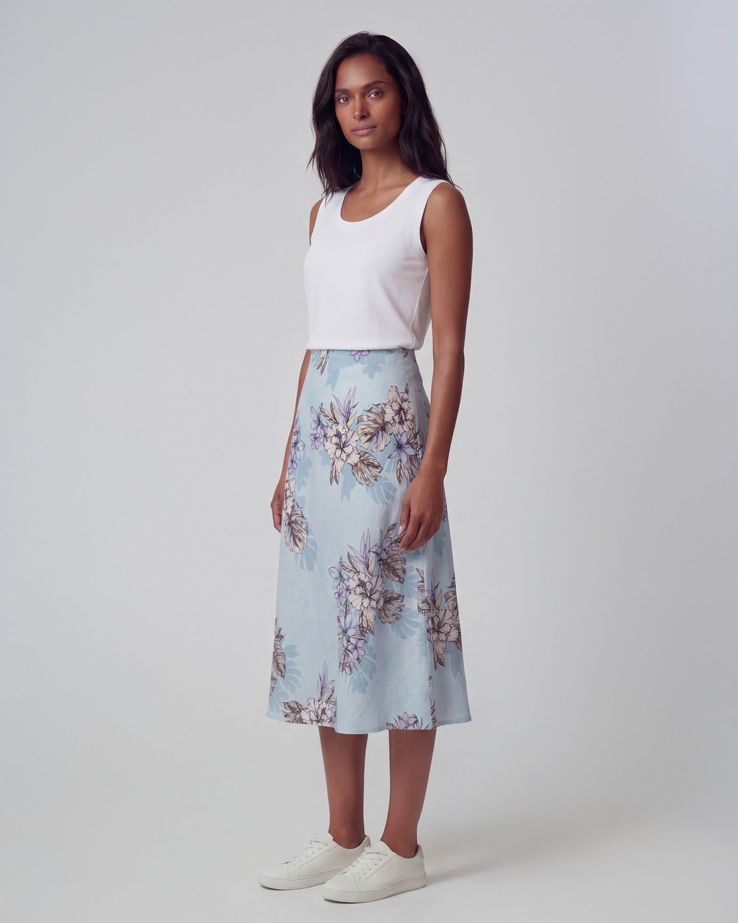 MARNI EXOTIC FLORAL TEAL WOMENS MIDI SKIRT