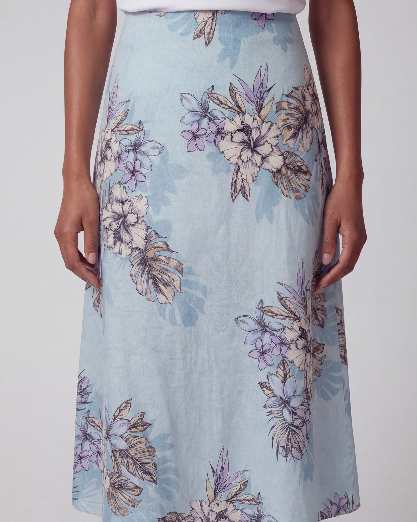 MARNI EXOTIC FLORAL TEAL WOMENS MIDI SKIRT