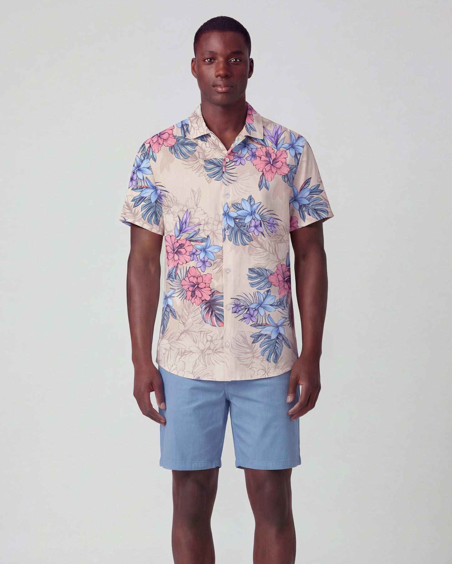 LOIC EXOTIC FLORAL NATURAL MENS LINEN PRINTED SHIRT